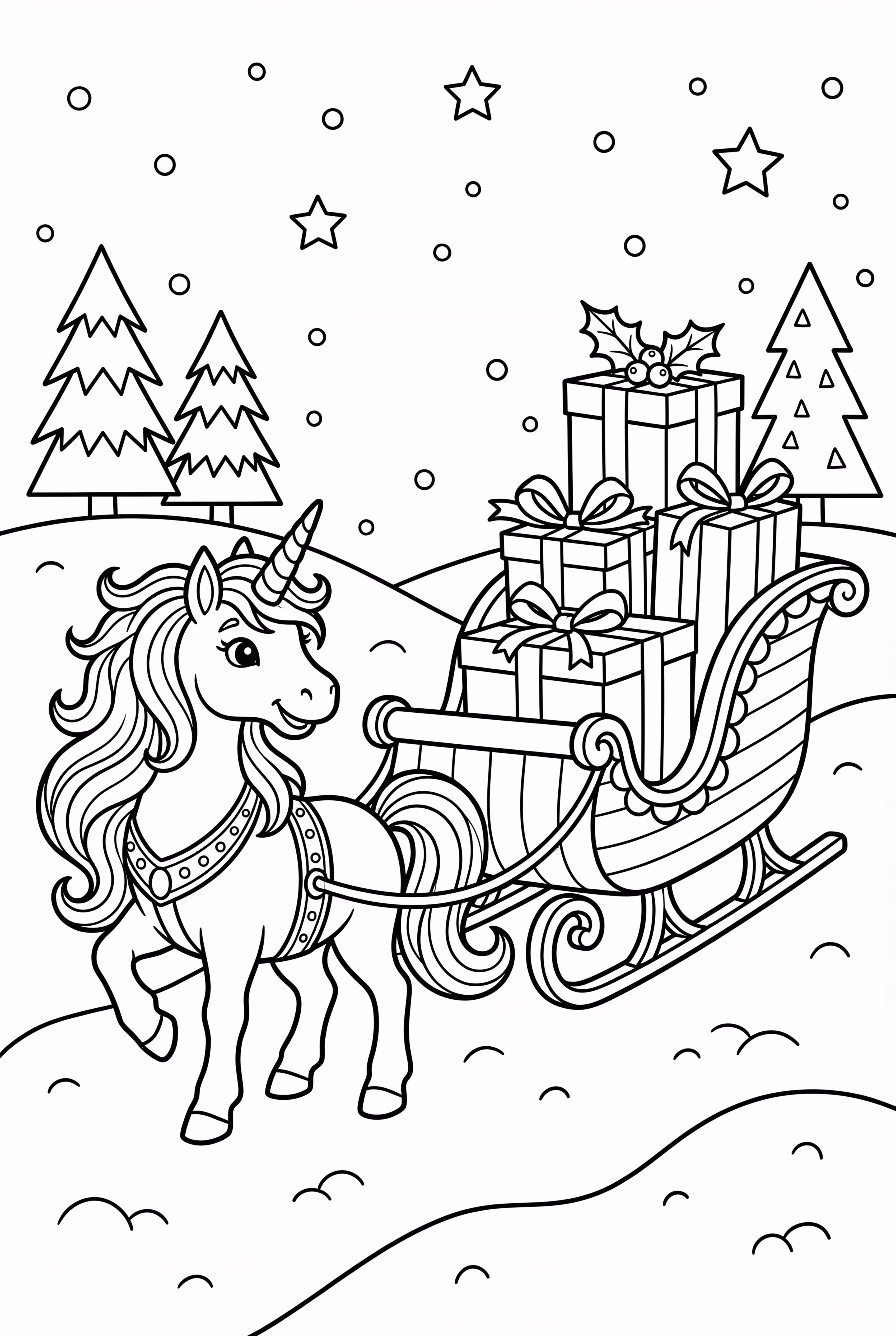 Christmas Unicorn Pulling Sleigh