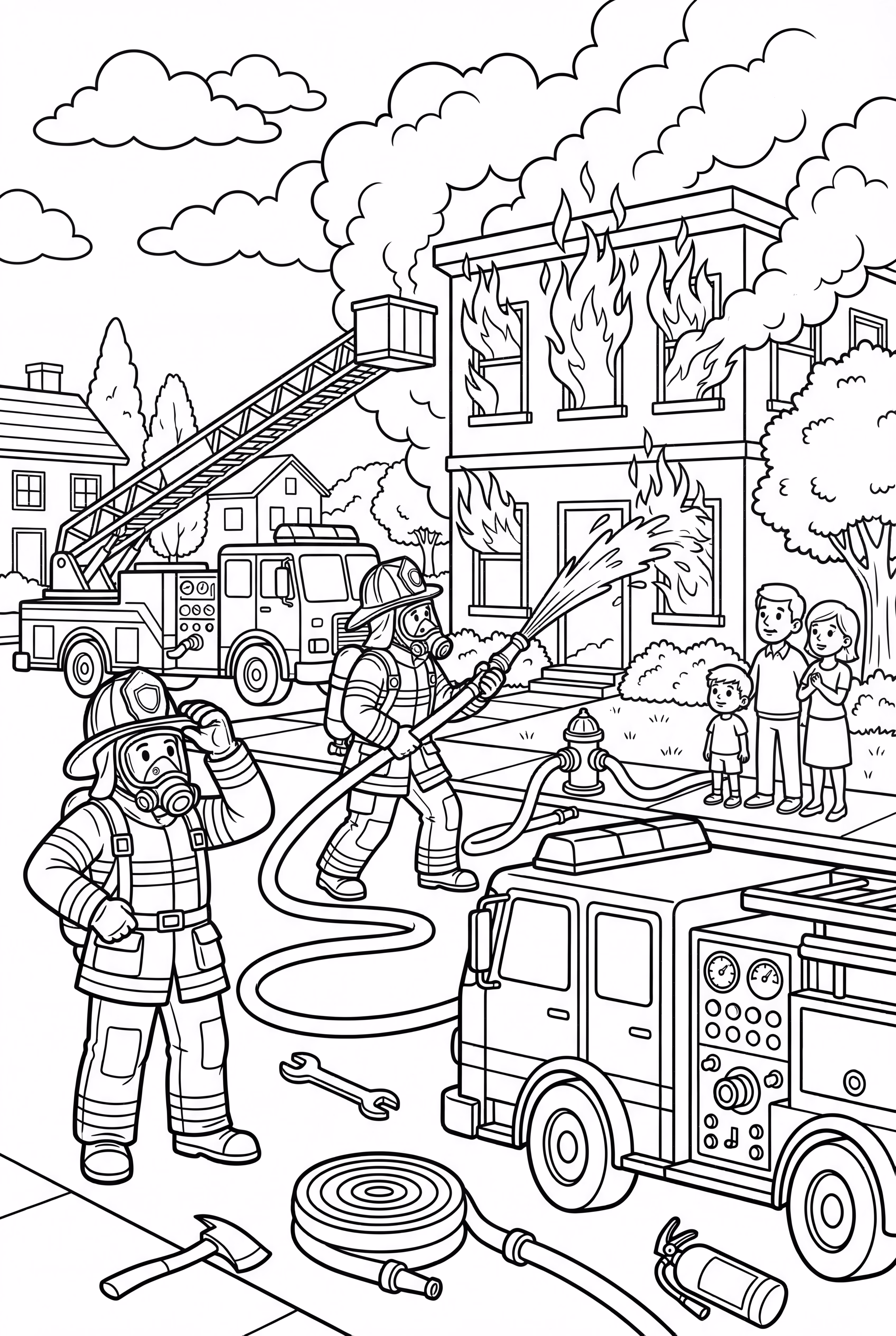 Community Helpers Firefighters Putting Out A Fire