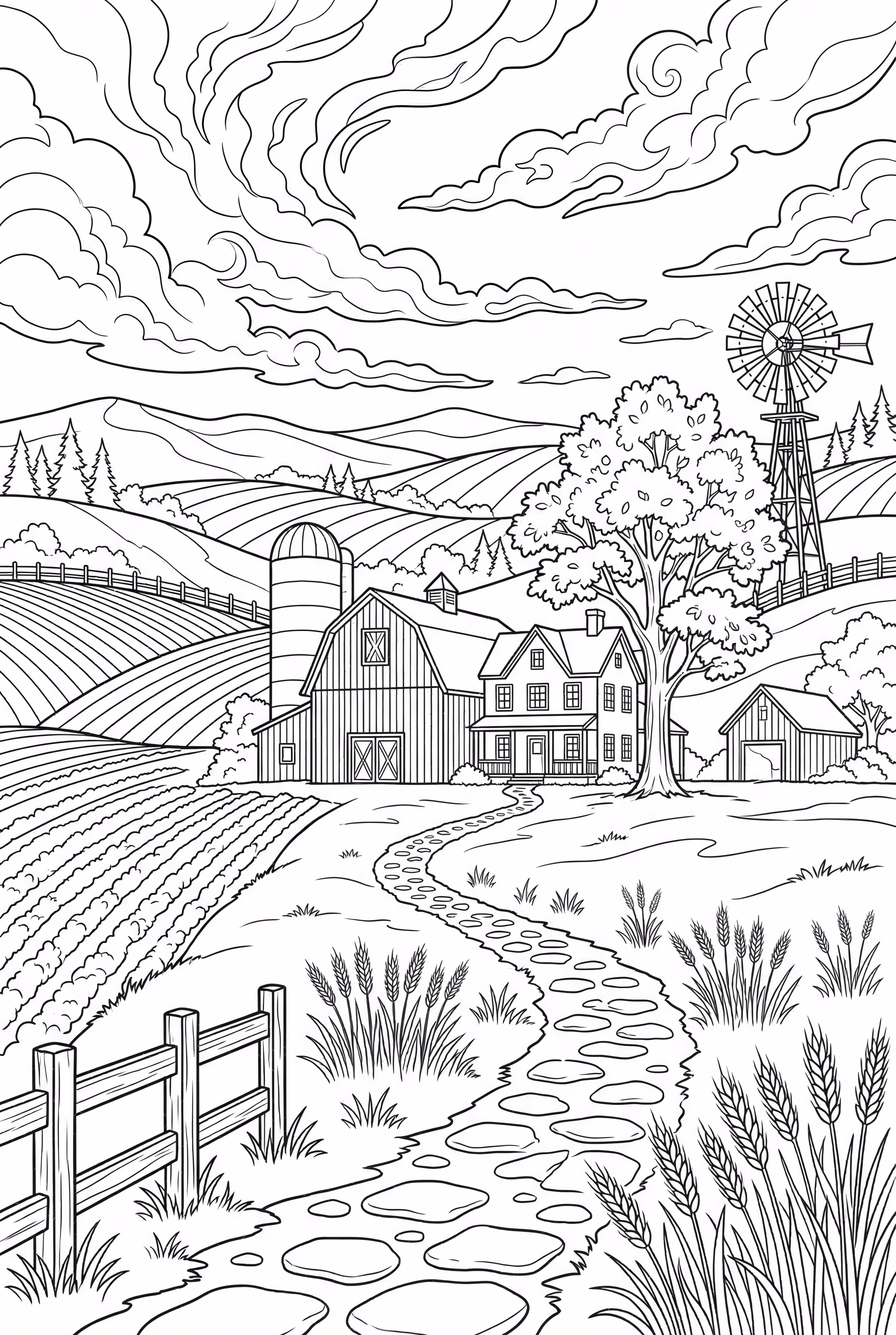 Countryside Farm with Rolling Hills