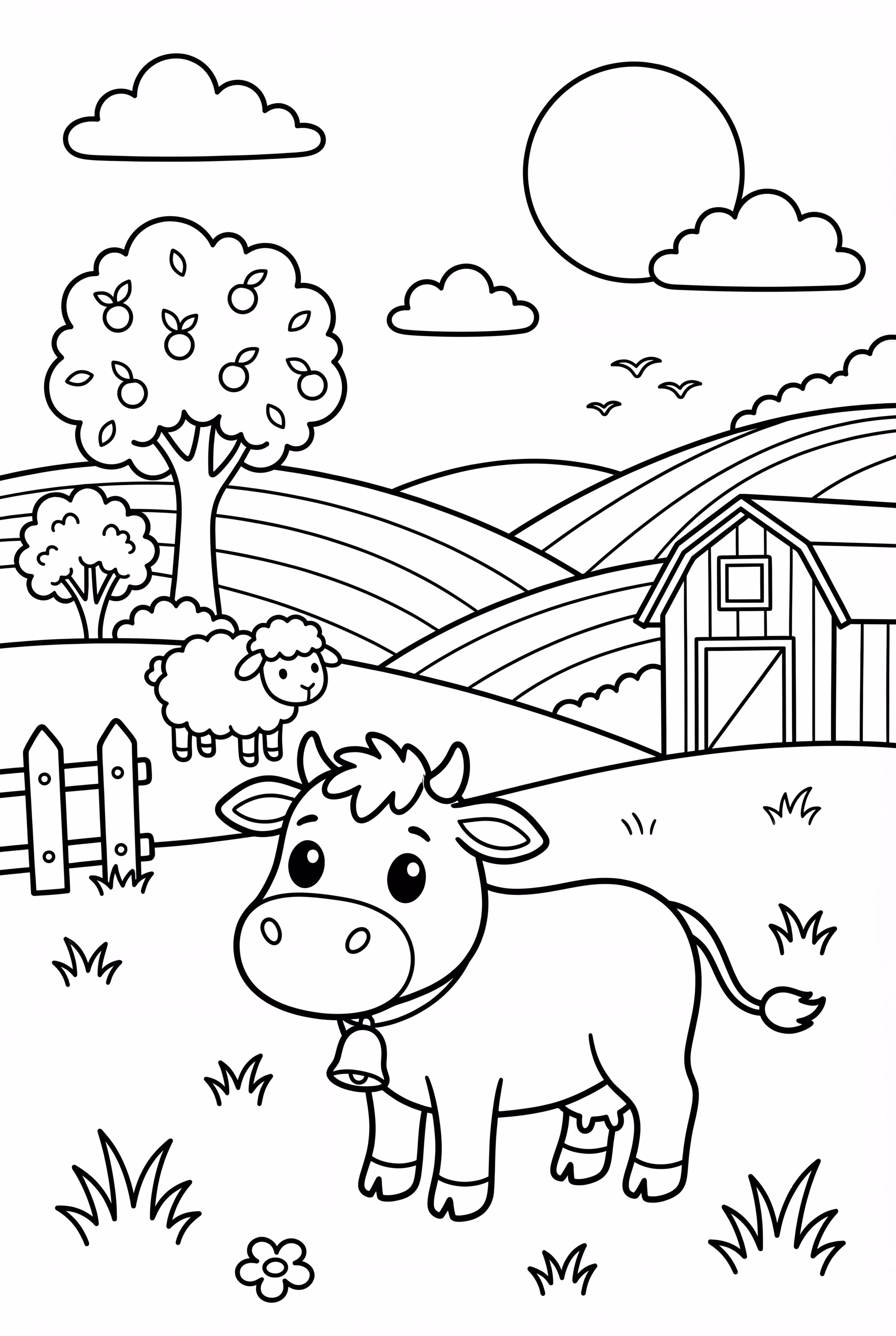 Countryside Farm with Rolling Hills