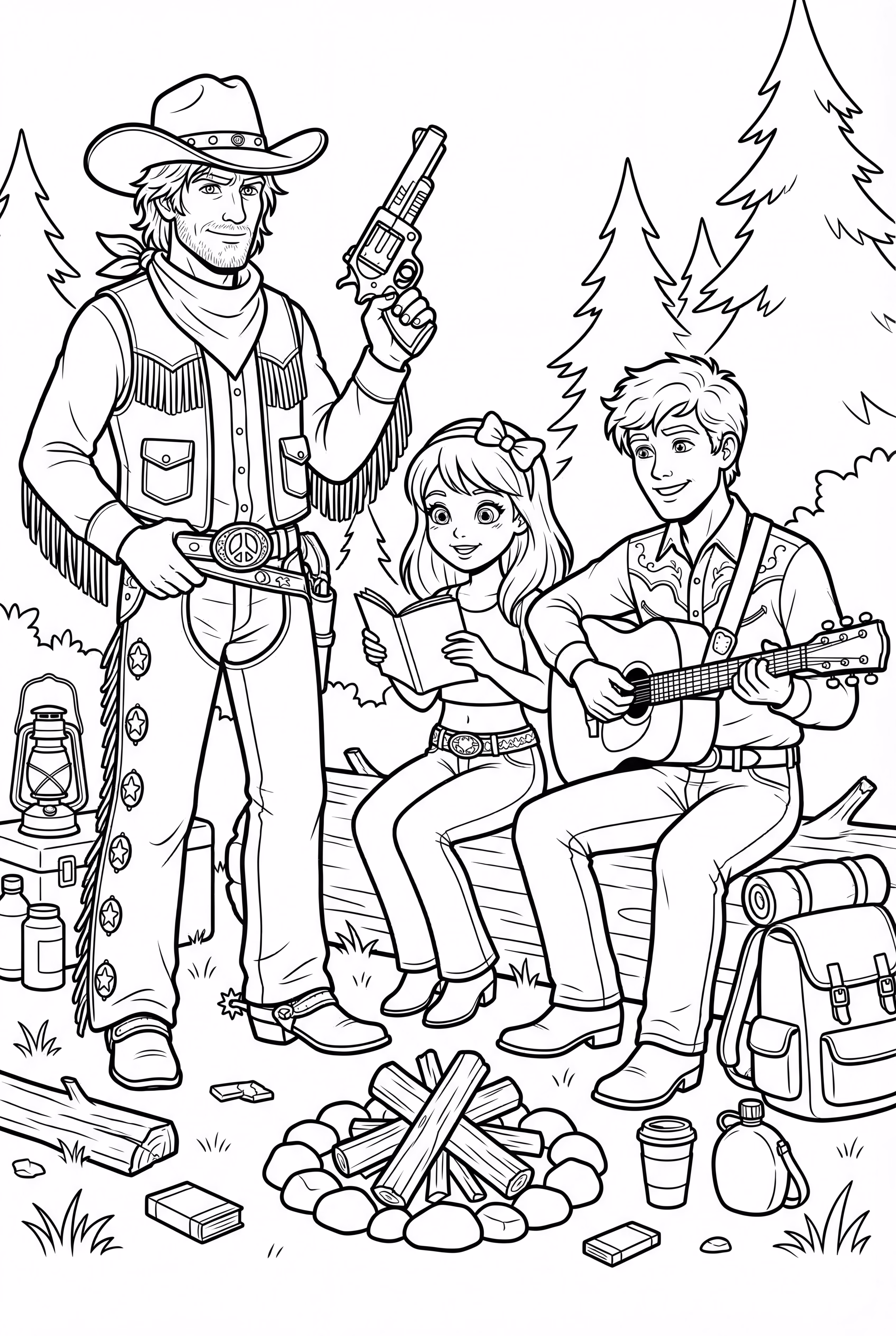 Cowboy e amigos ao redor de uma fogueira-2