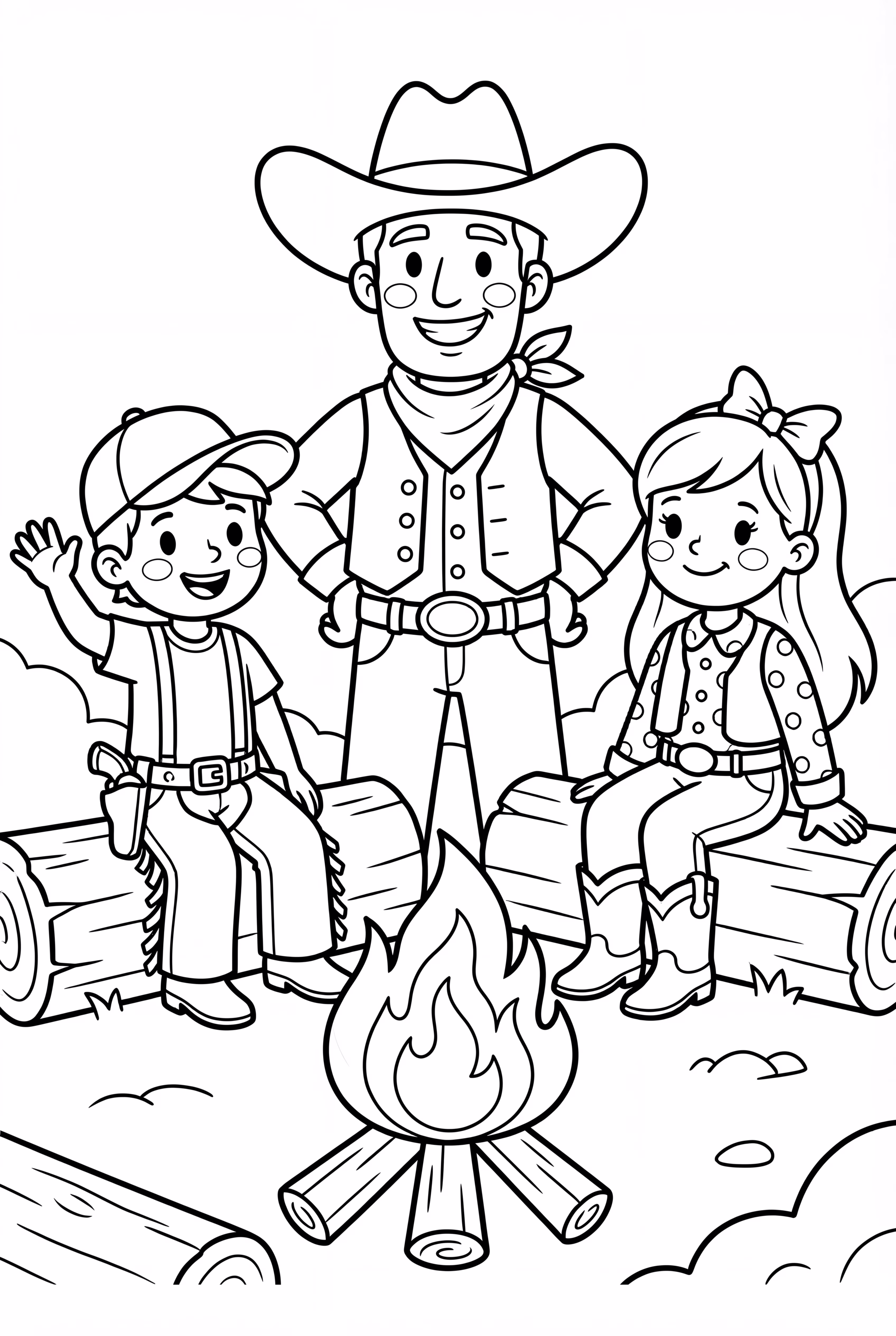 Cowboy and friends around a bonfire