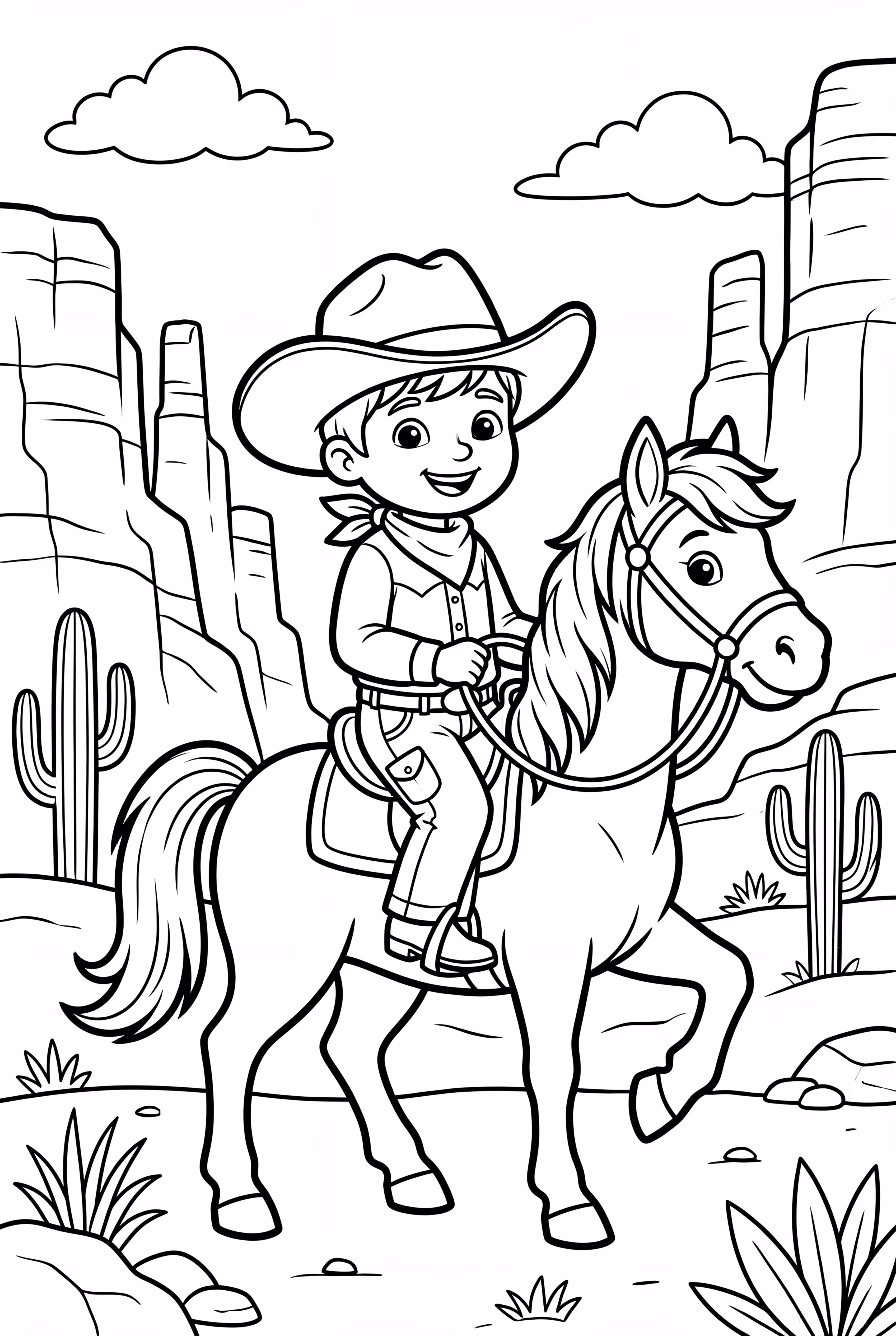 Cowboy And Horse Crossing A Desert Canyon