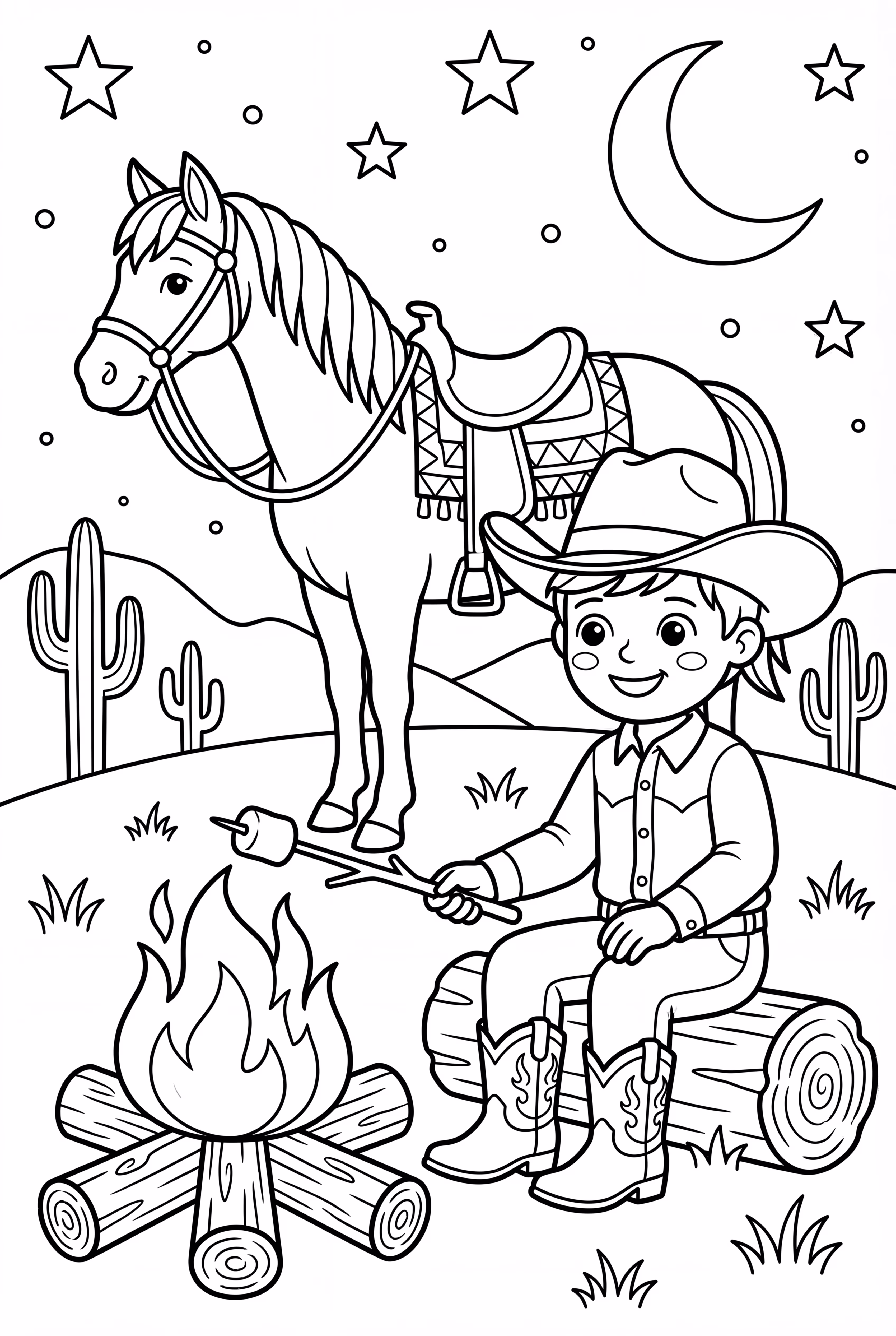 Cowboy Campfire Under Starry Night Sky