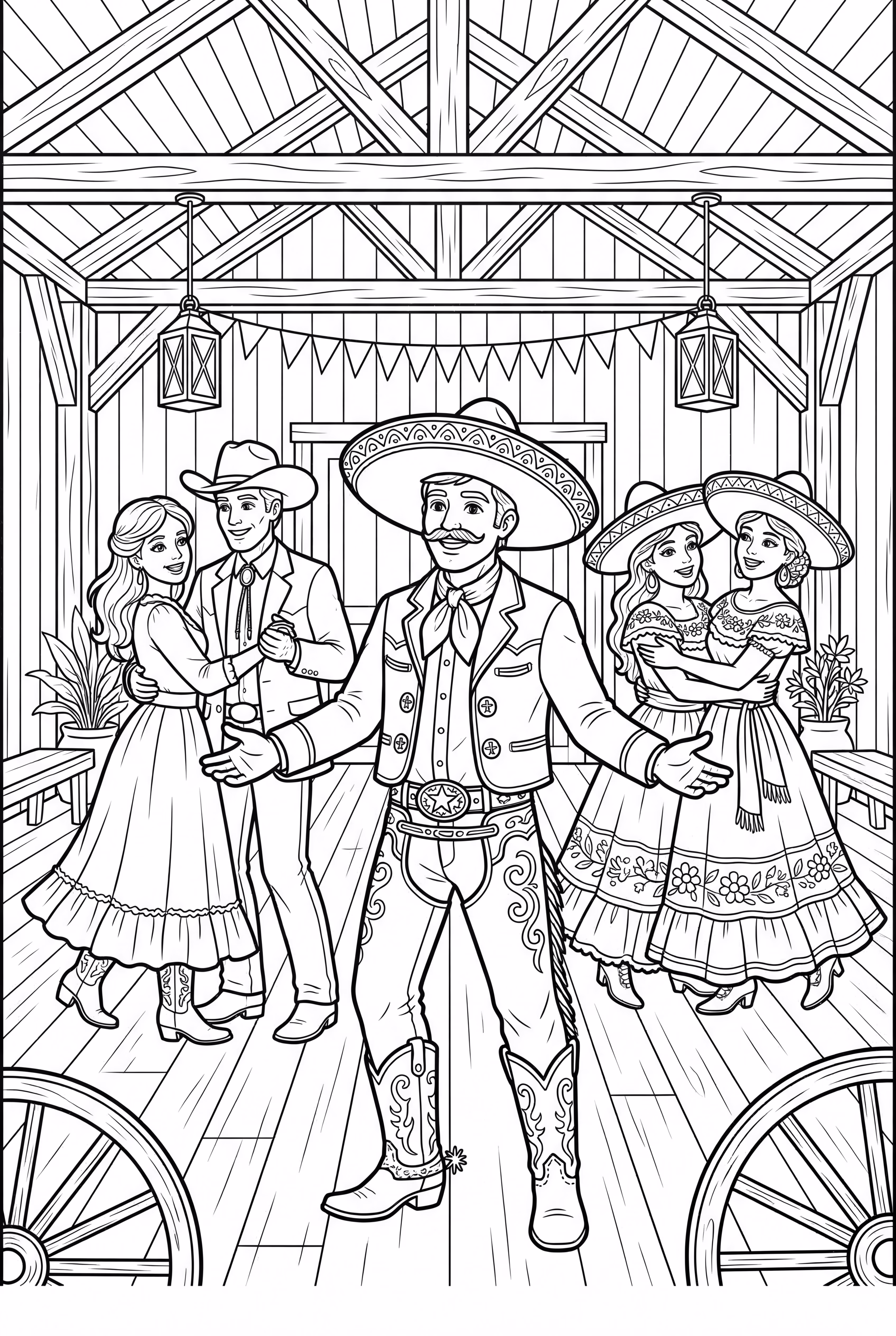 牛仔与朋友在舞会上庆祝