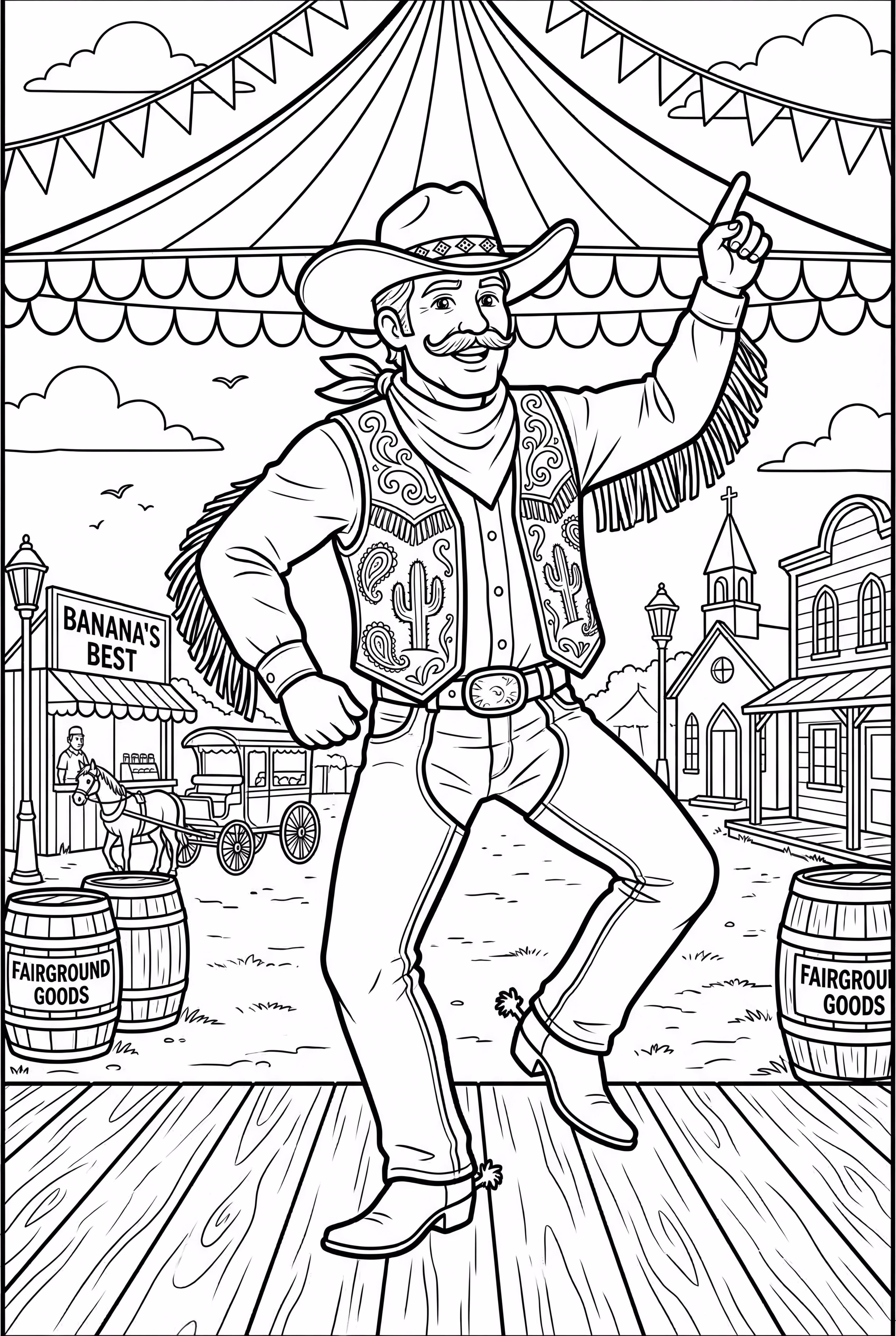 乡村集市上的舞蹈牛仔