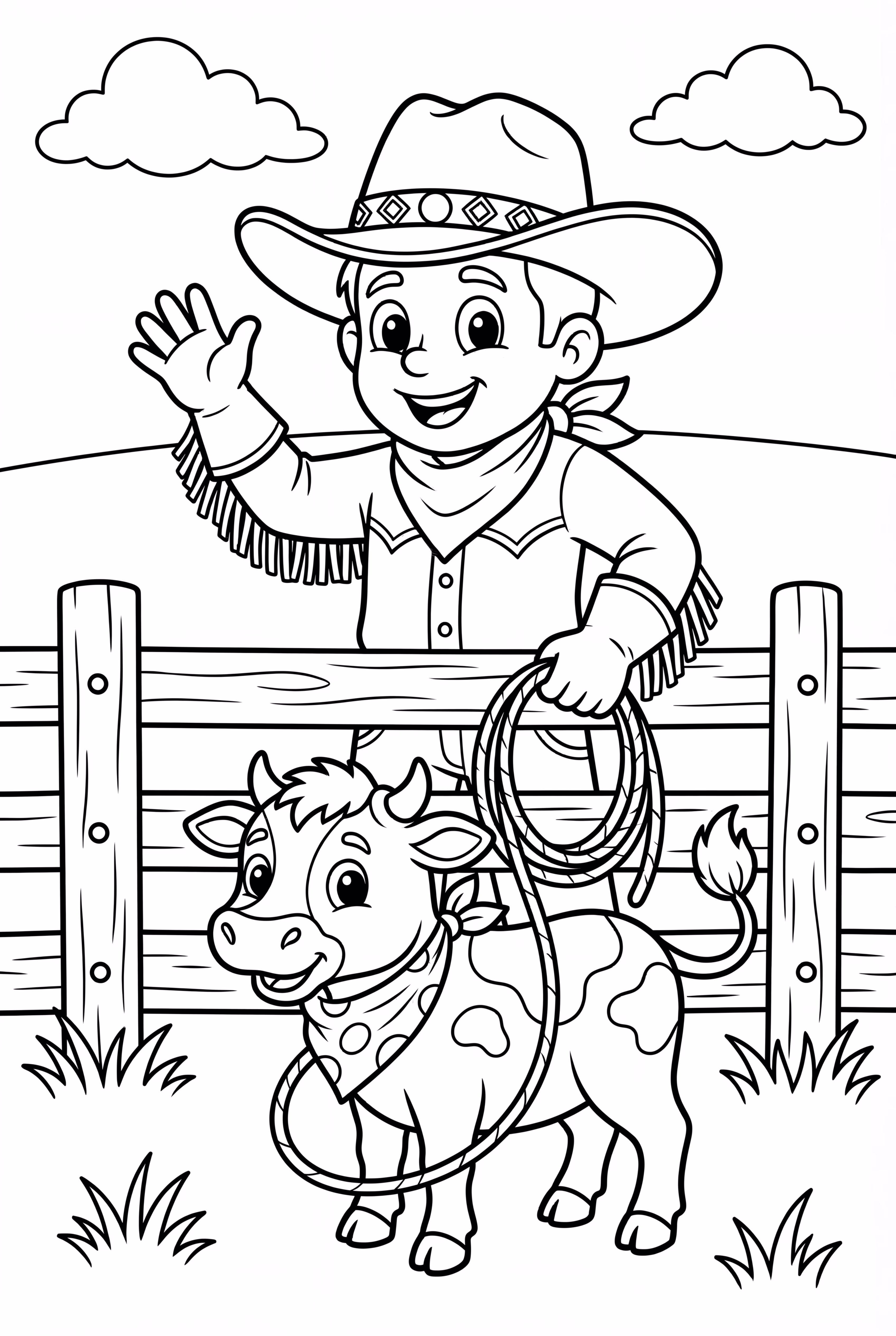 Cowboy lassoing a calf in the field