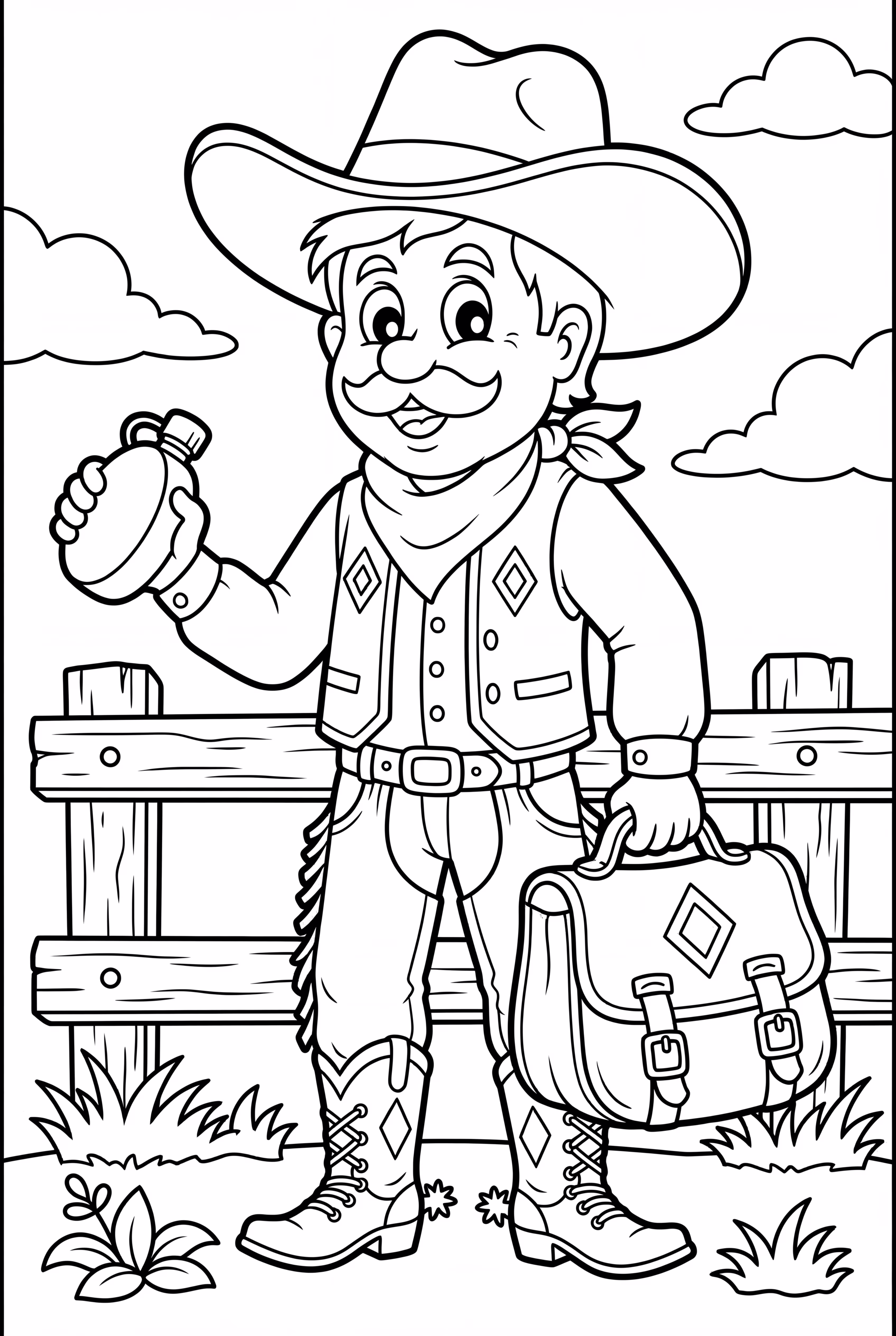 긴 여행을 위한 장비를 챙기는 카우보이