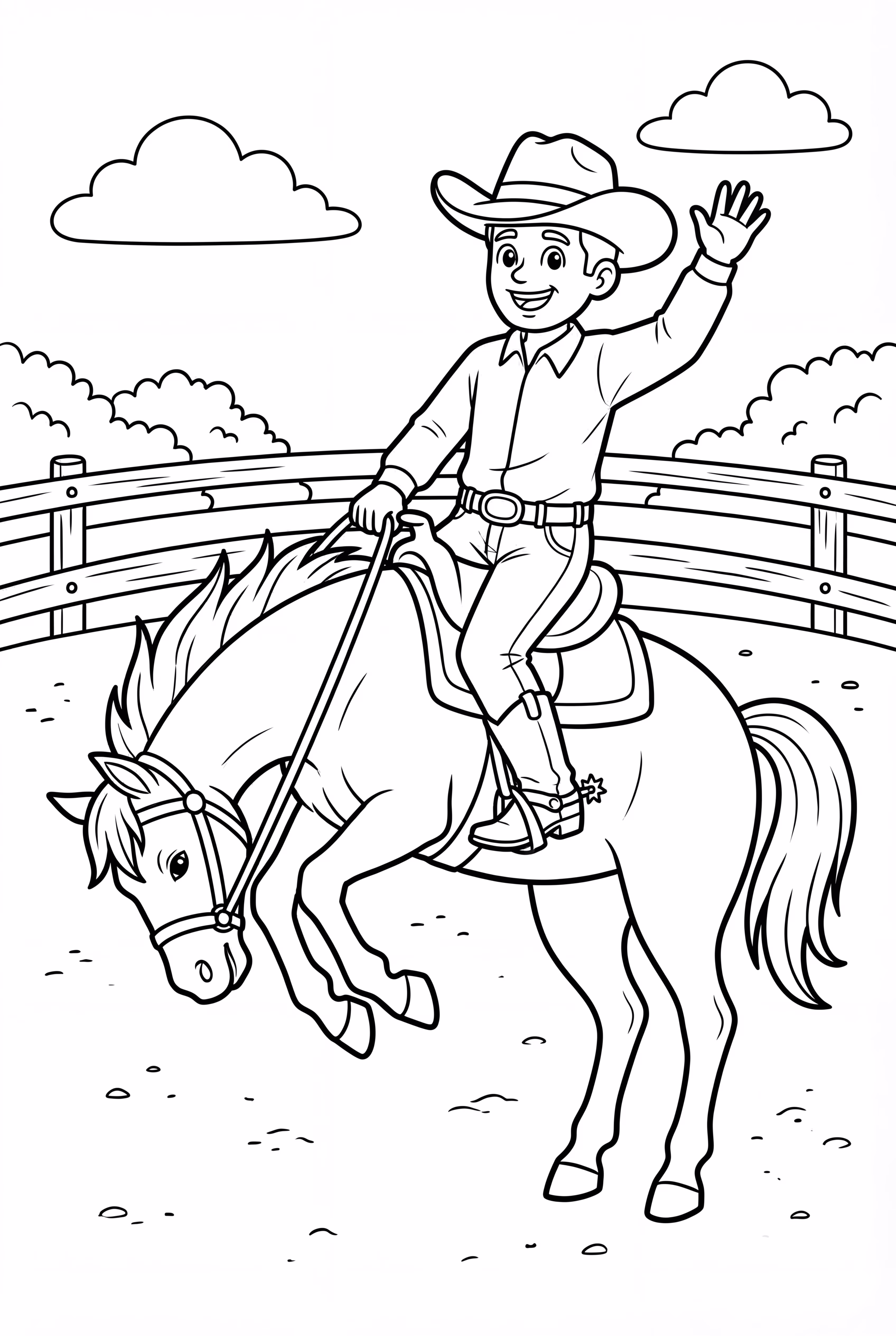 Cowboy Riding A Bucking Bronco In Rodeo