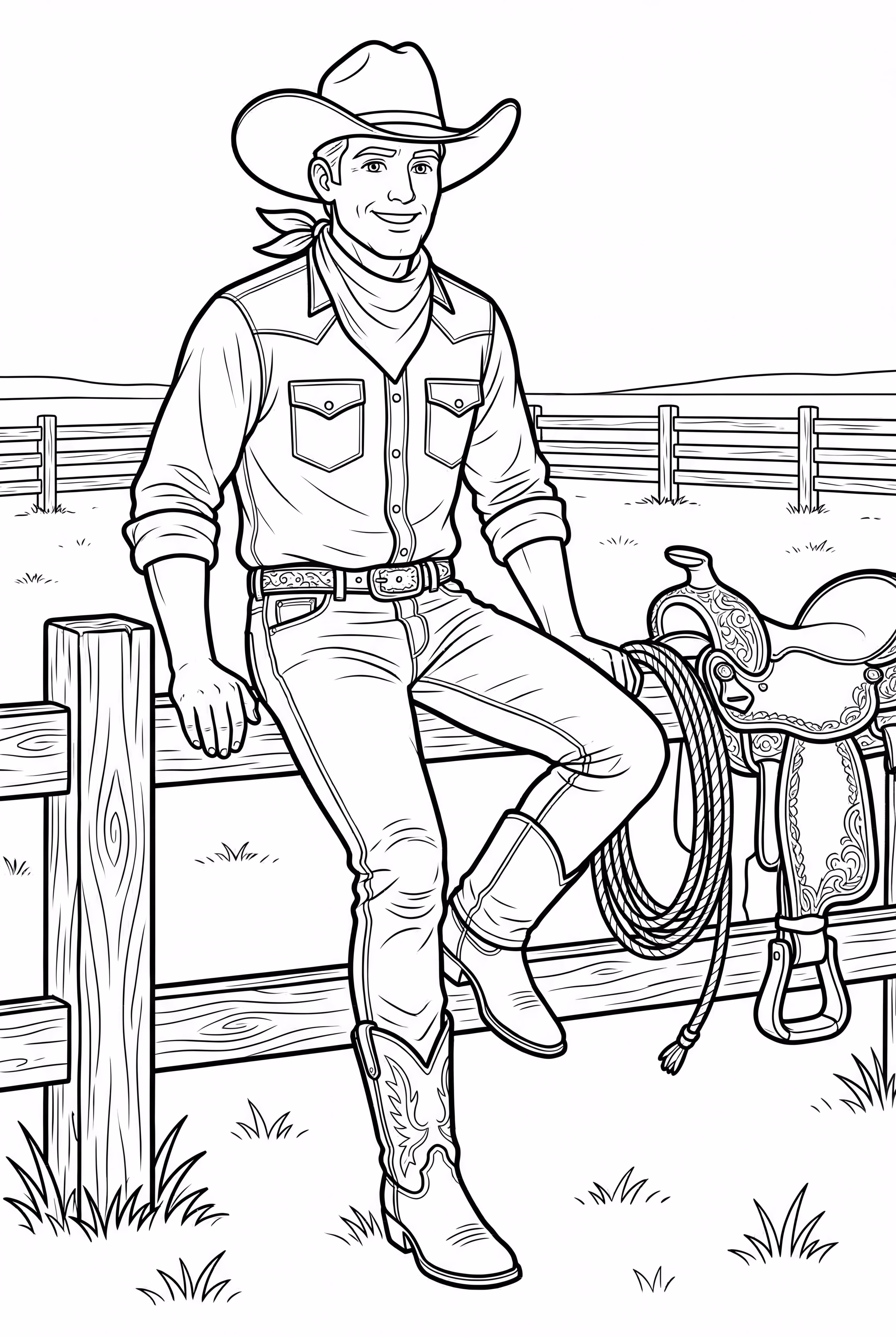 Cowboy sitting on a fence with a hat-2