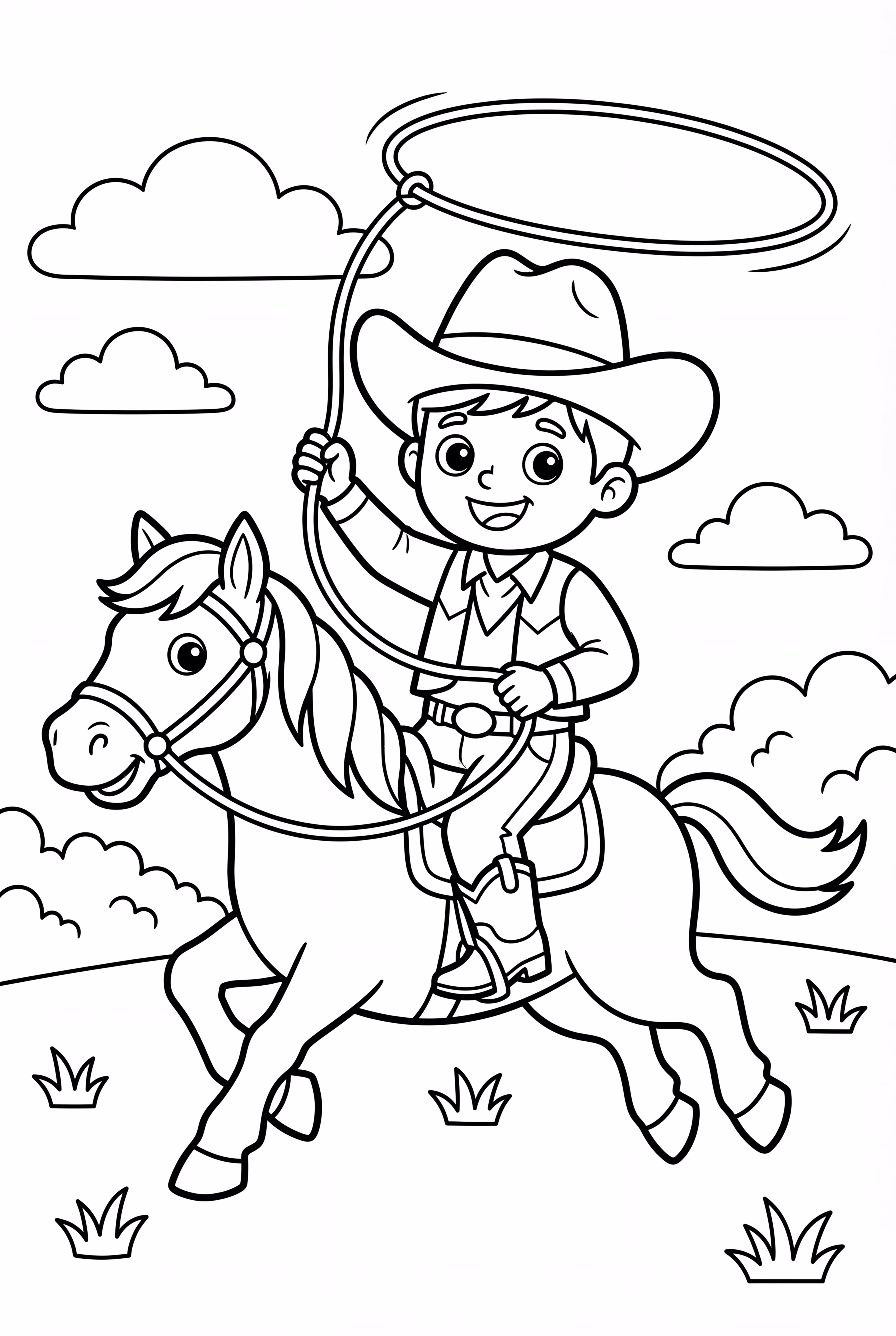Cowboy With A Lasso On A Horse
