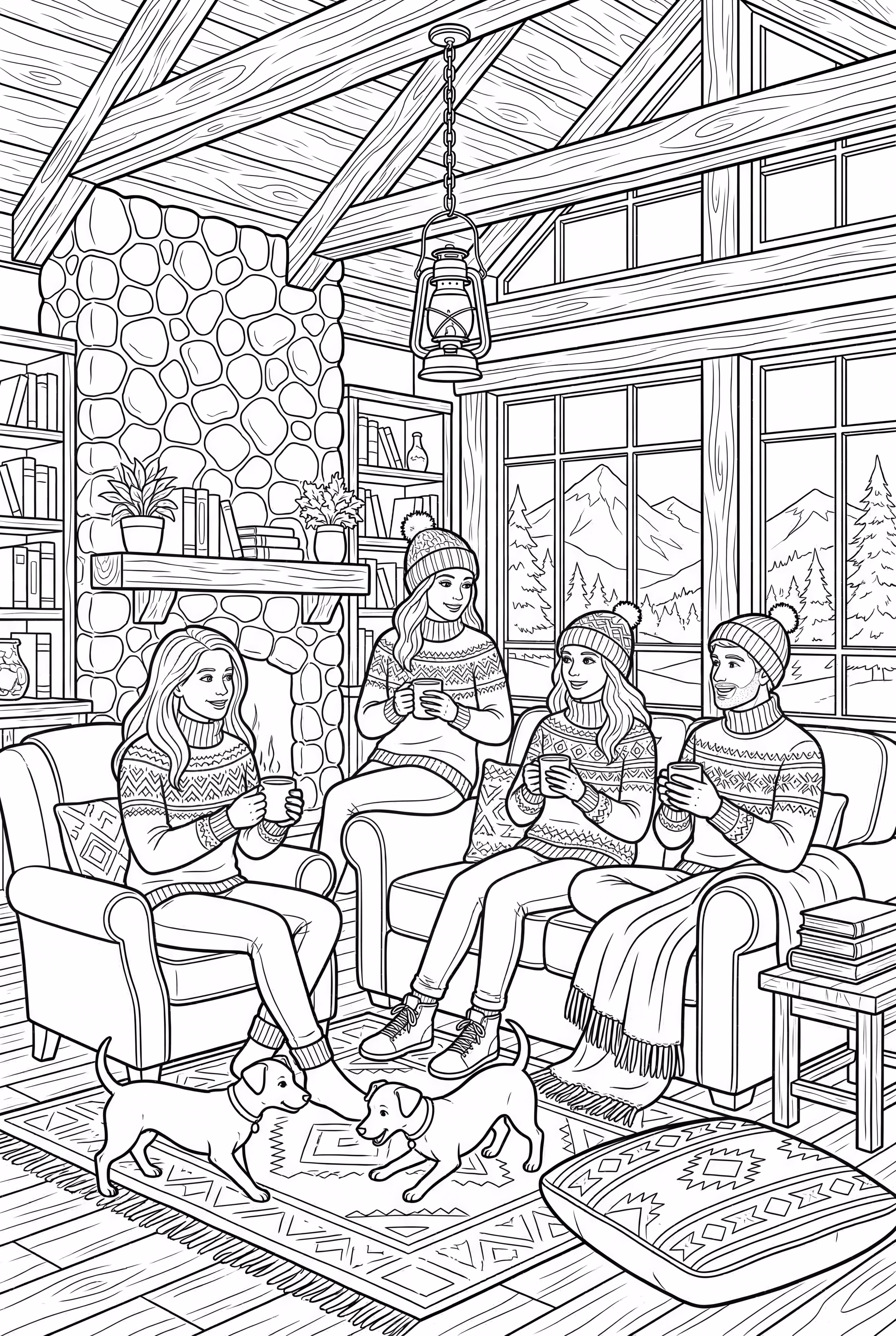 Amis Confortables Dans Une Cabane De Montagne