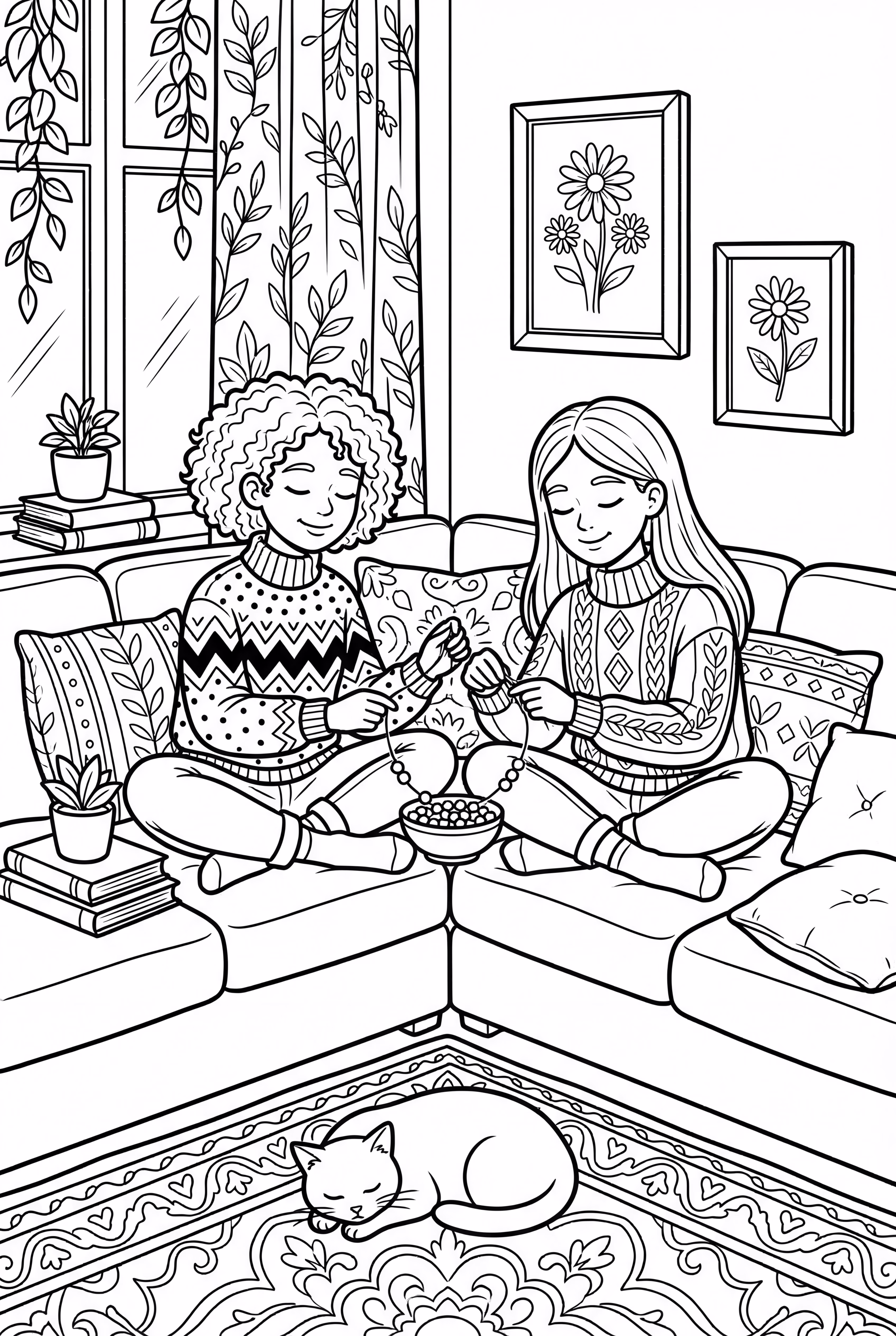 Cozy Friends Making A Friendship Bracelet