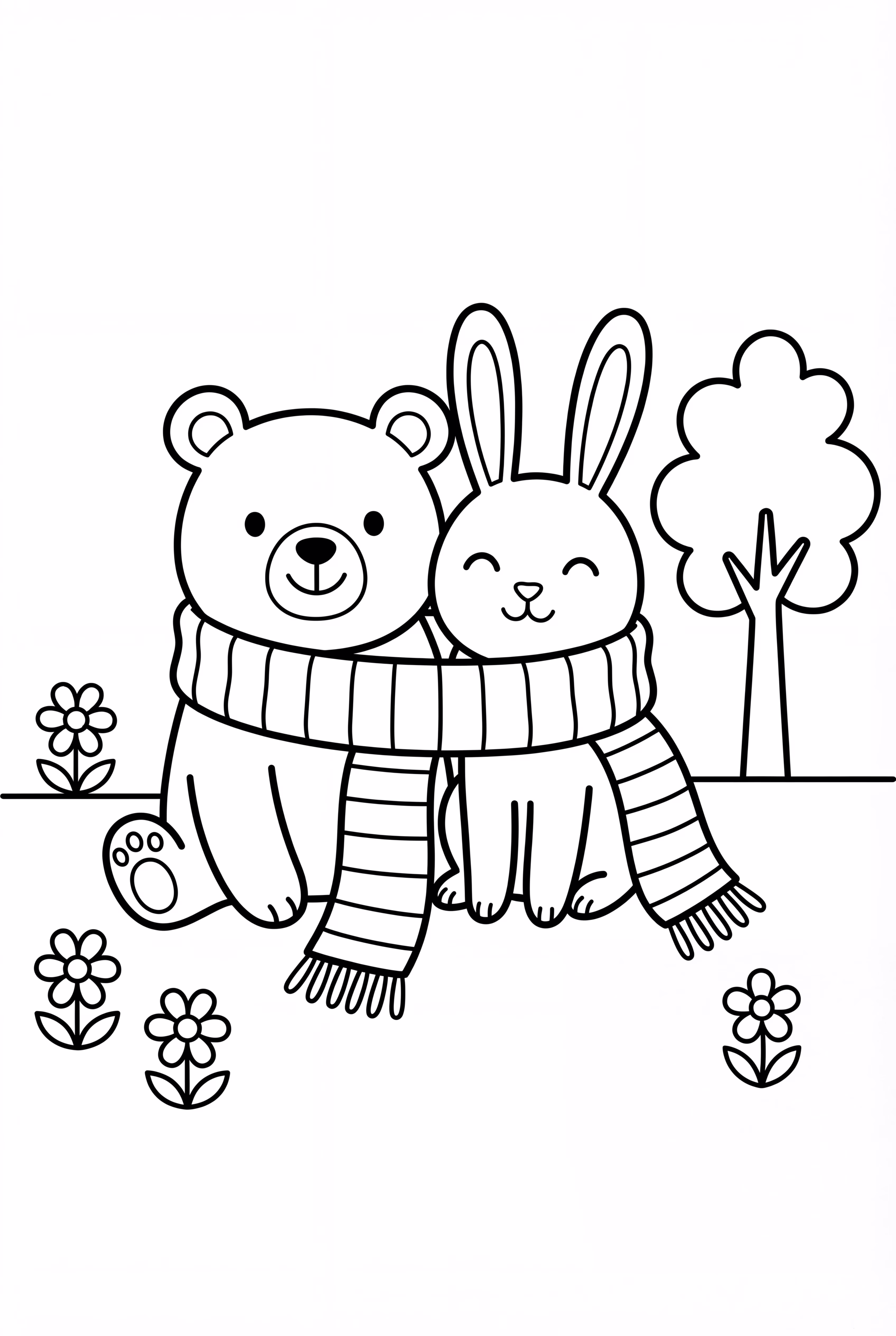 Cozy Friends Sharing A Scarf