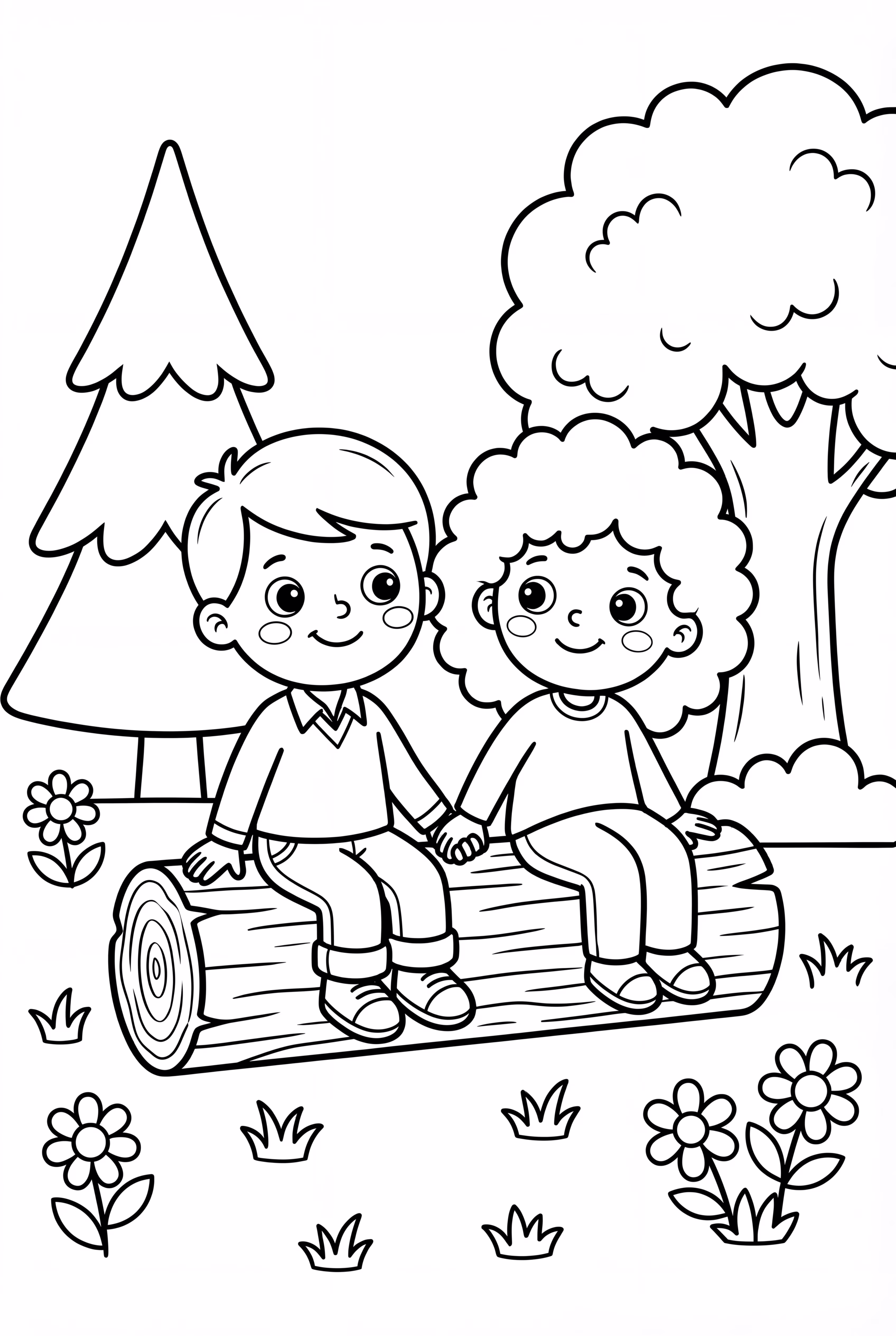 Cozy Friends Sitting On A Log