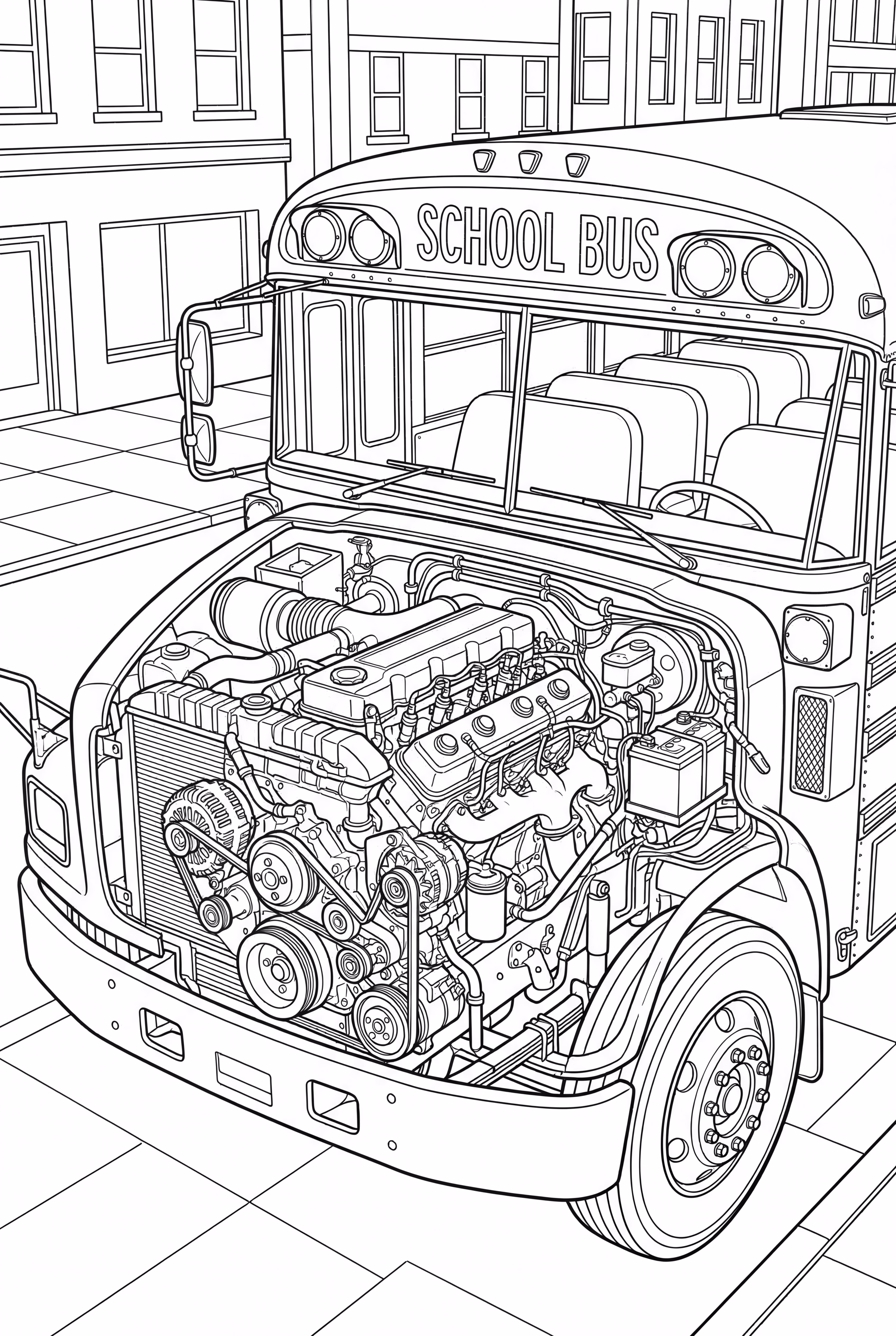 校车发动机剖视图