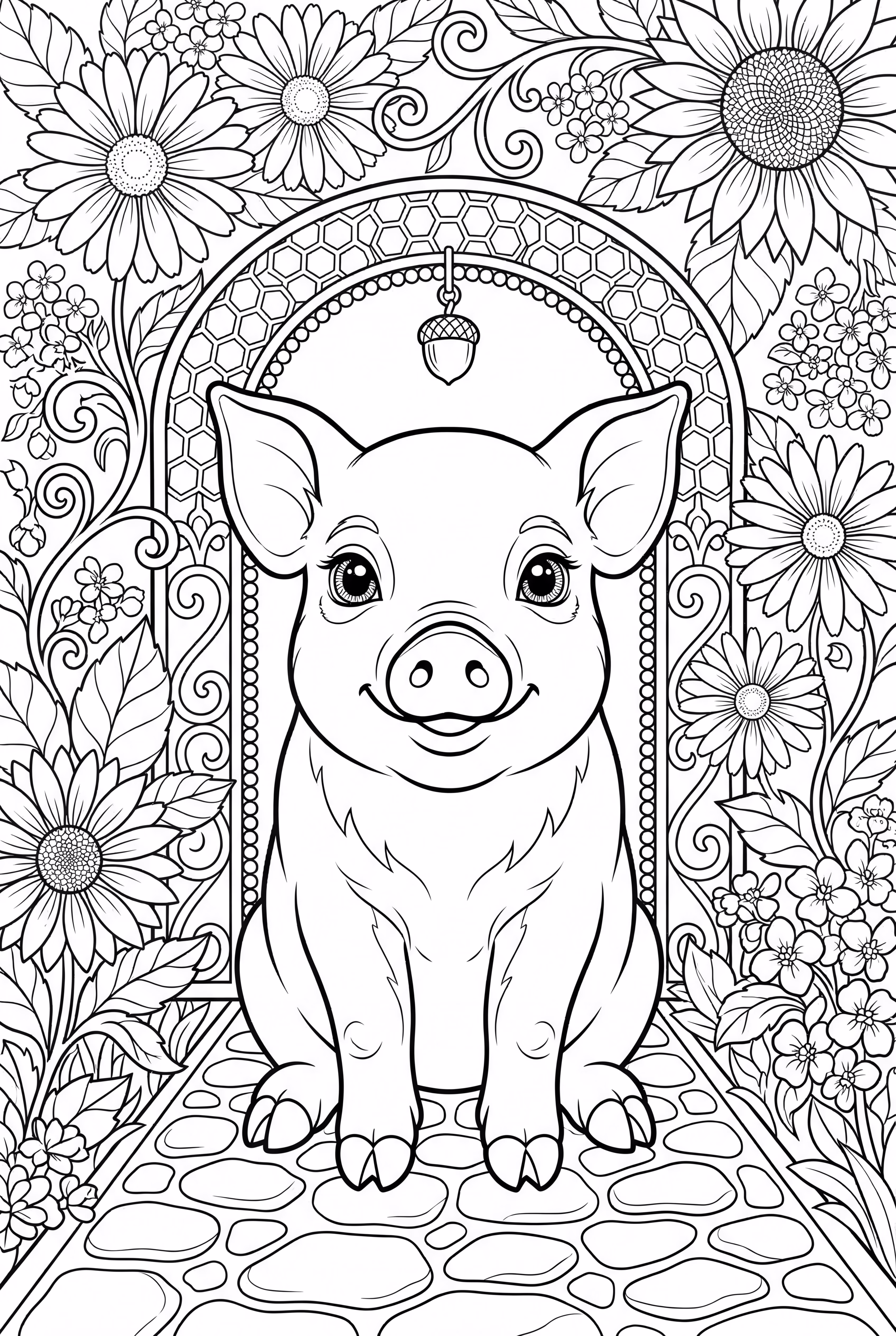 Cute Baby Pig in a Flower Garden