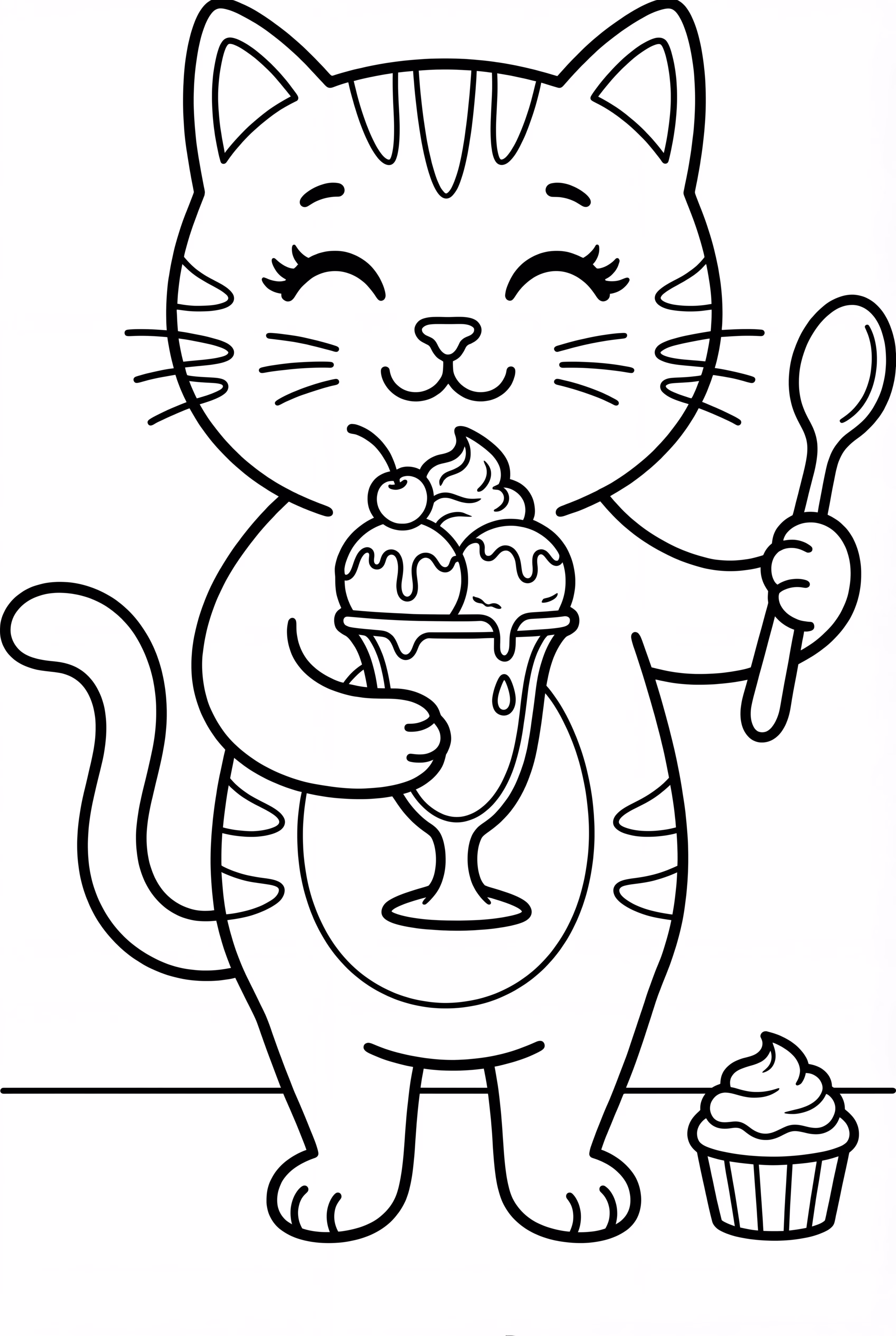 Gato lindo haciendo un helado sundae