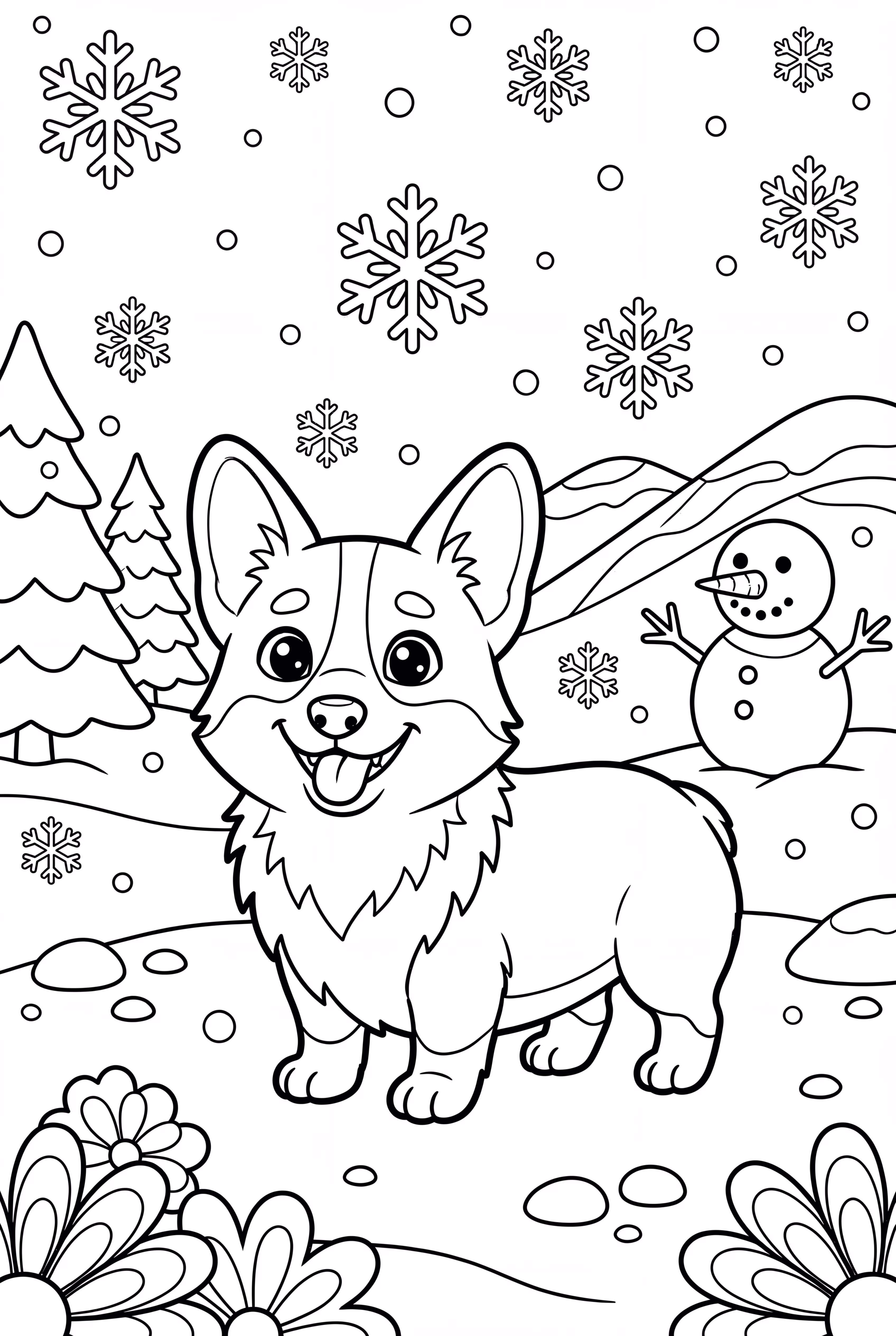 Cute Corgi Playing in Snow