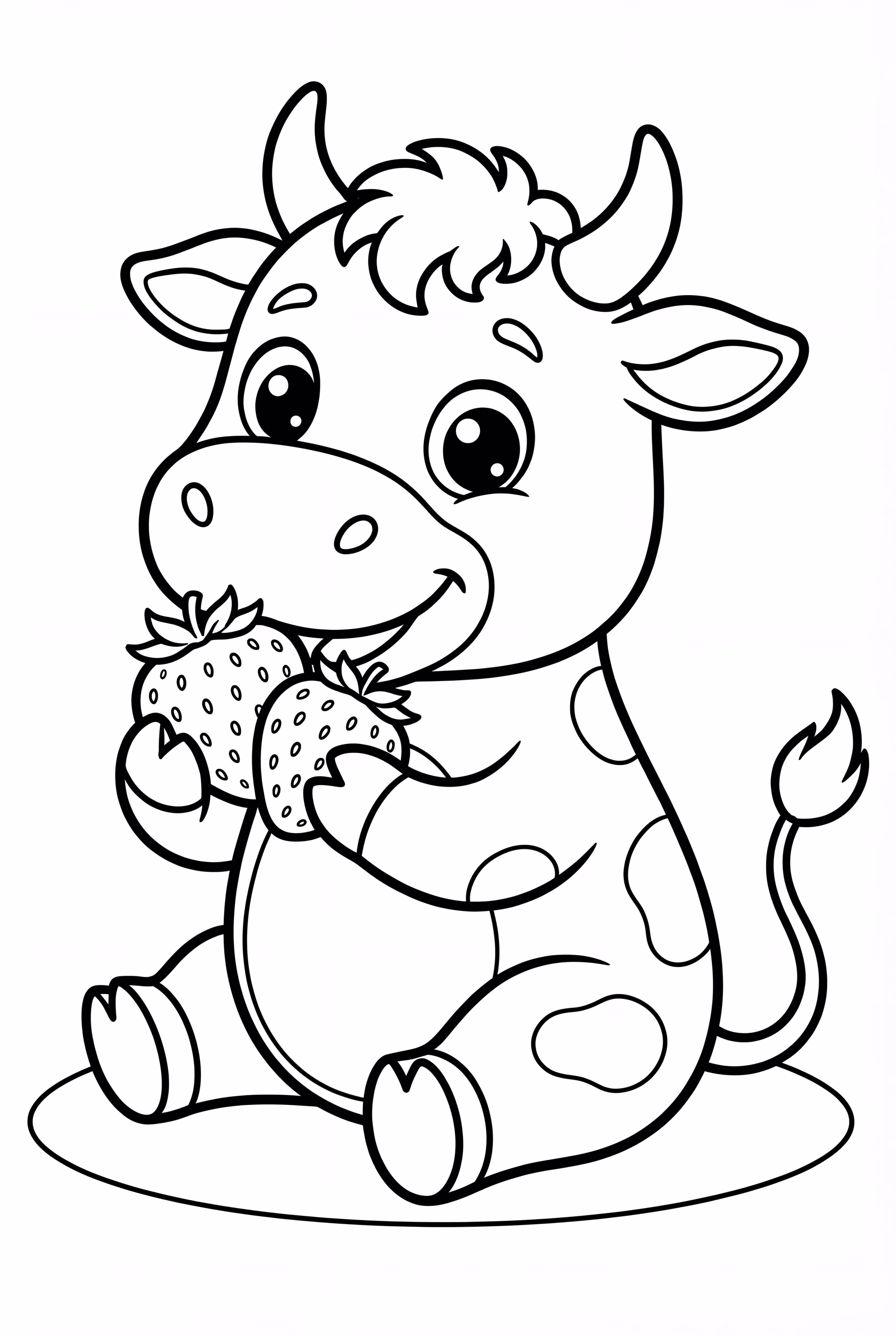 Cute cow eating strawberries