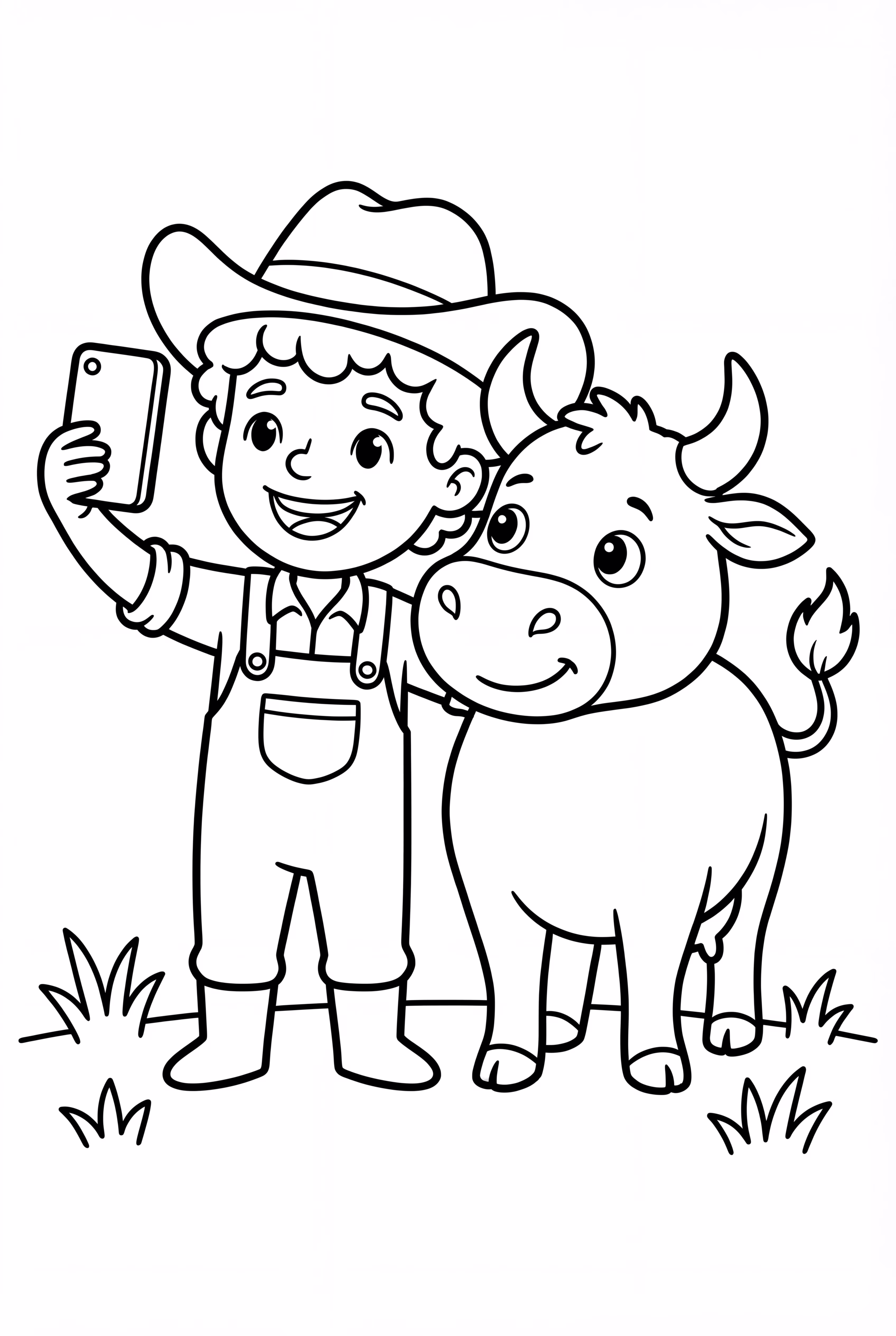 Cute cow taking selfie with farmer