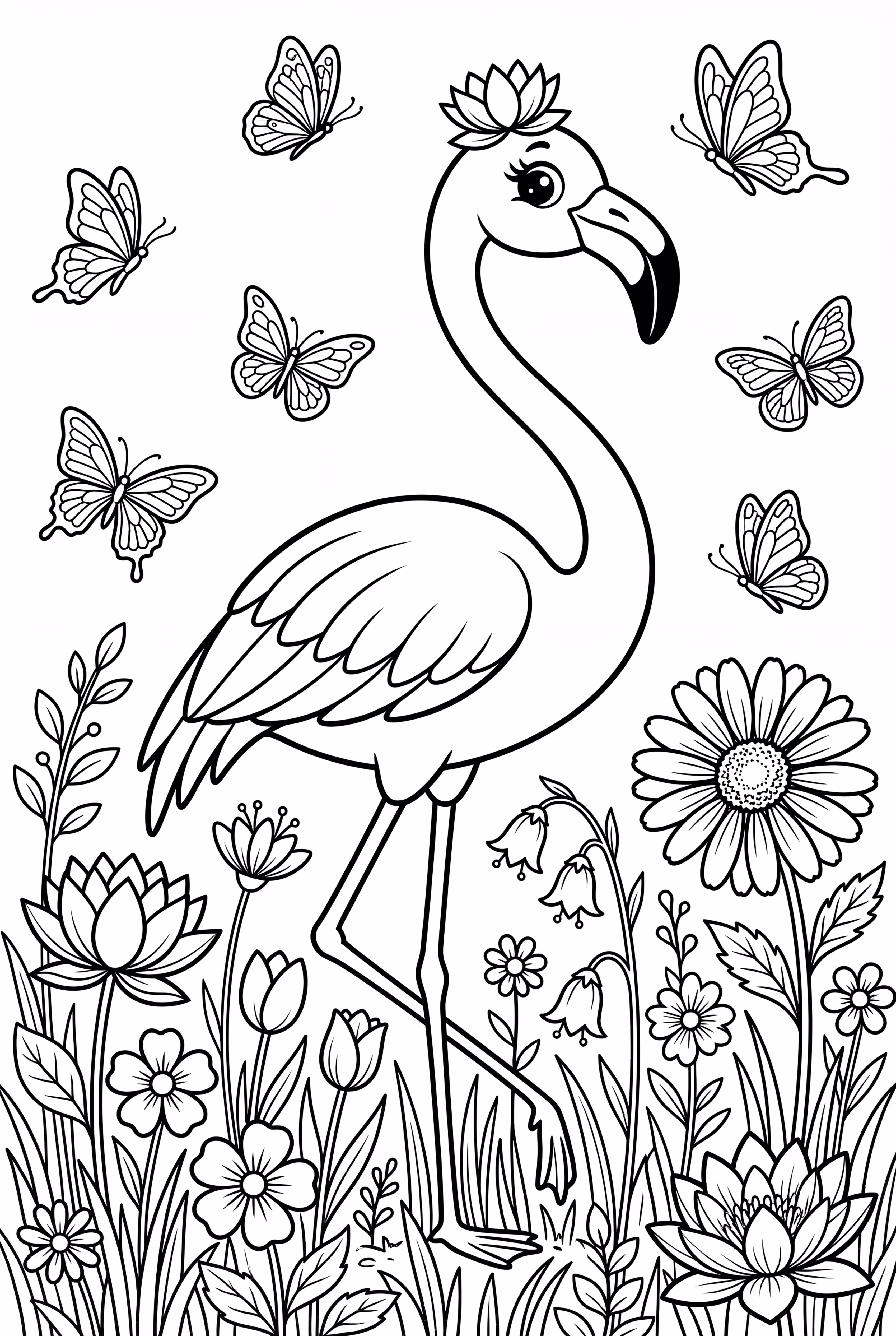Flamingo Fofo com Flores