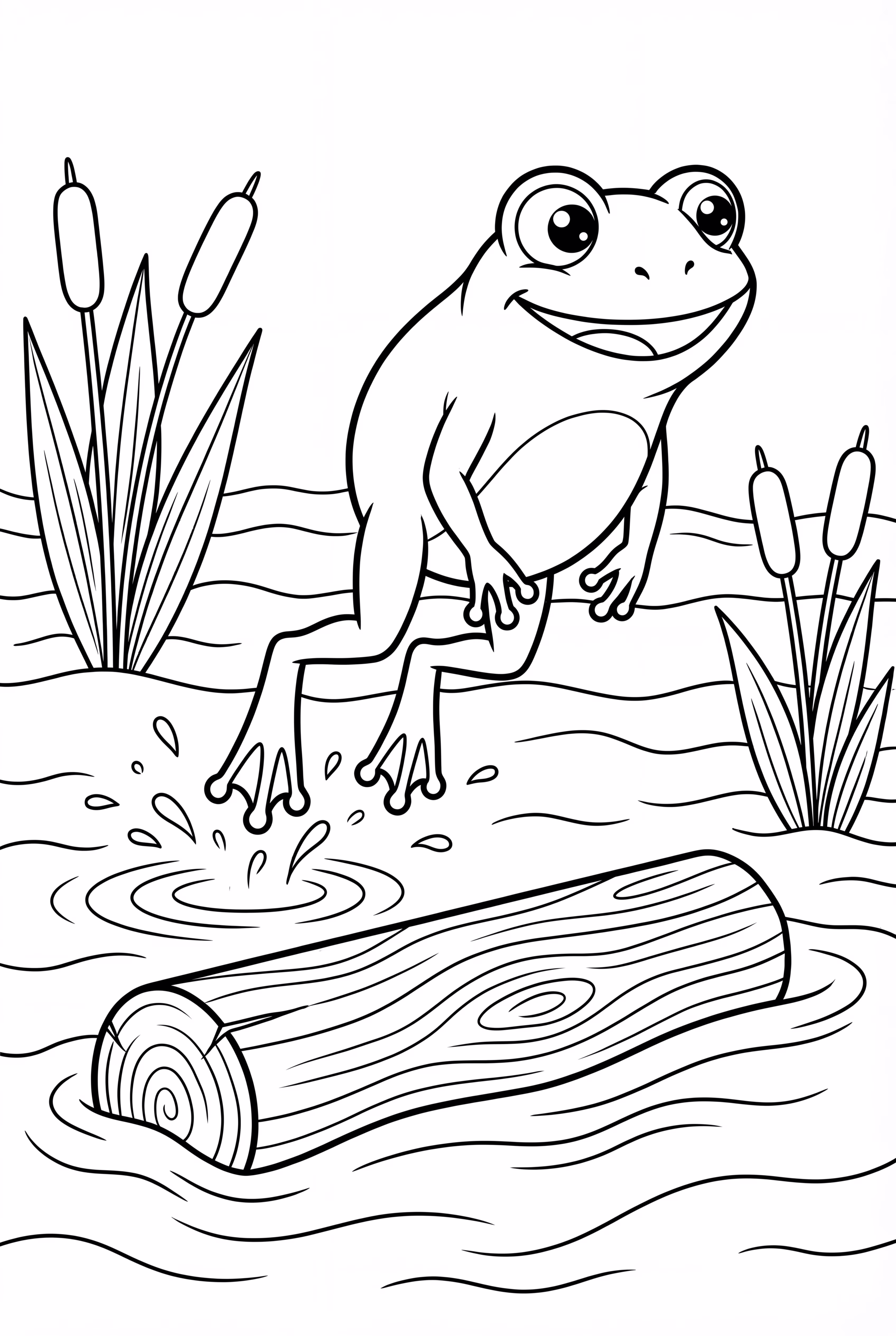 Cute Frog Jumping on a Log