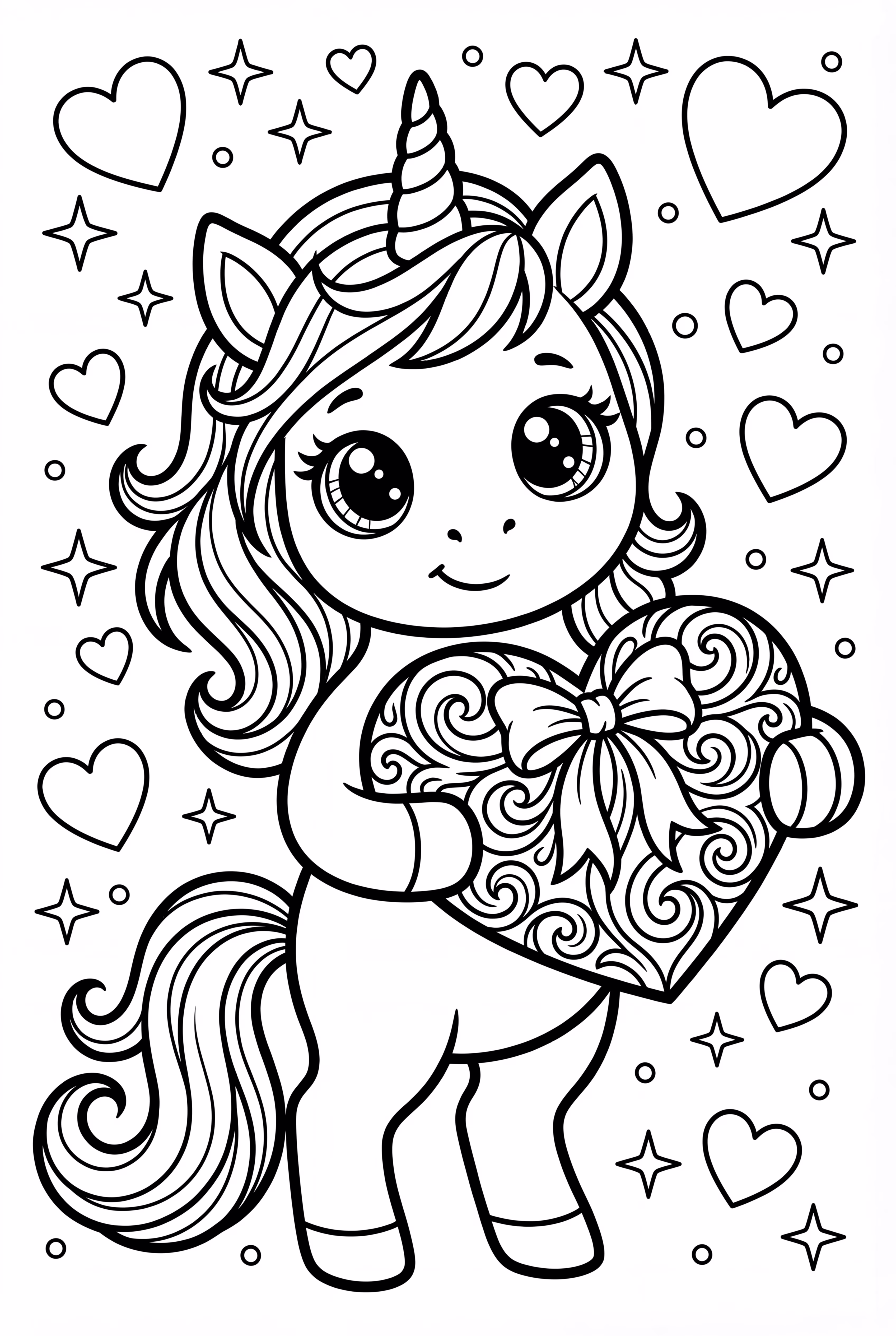 cute kawaii unicorn holding a heart