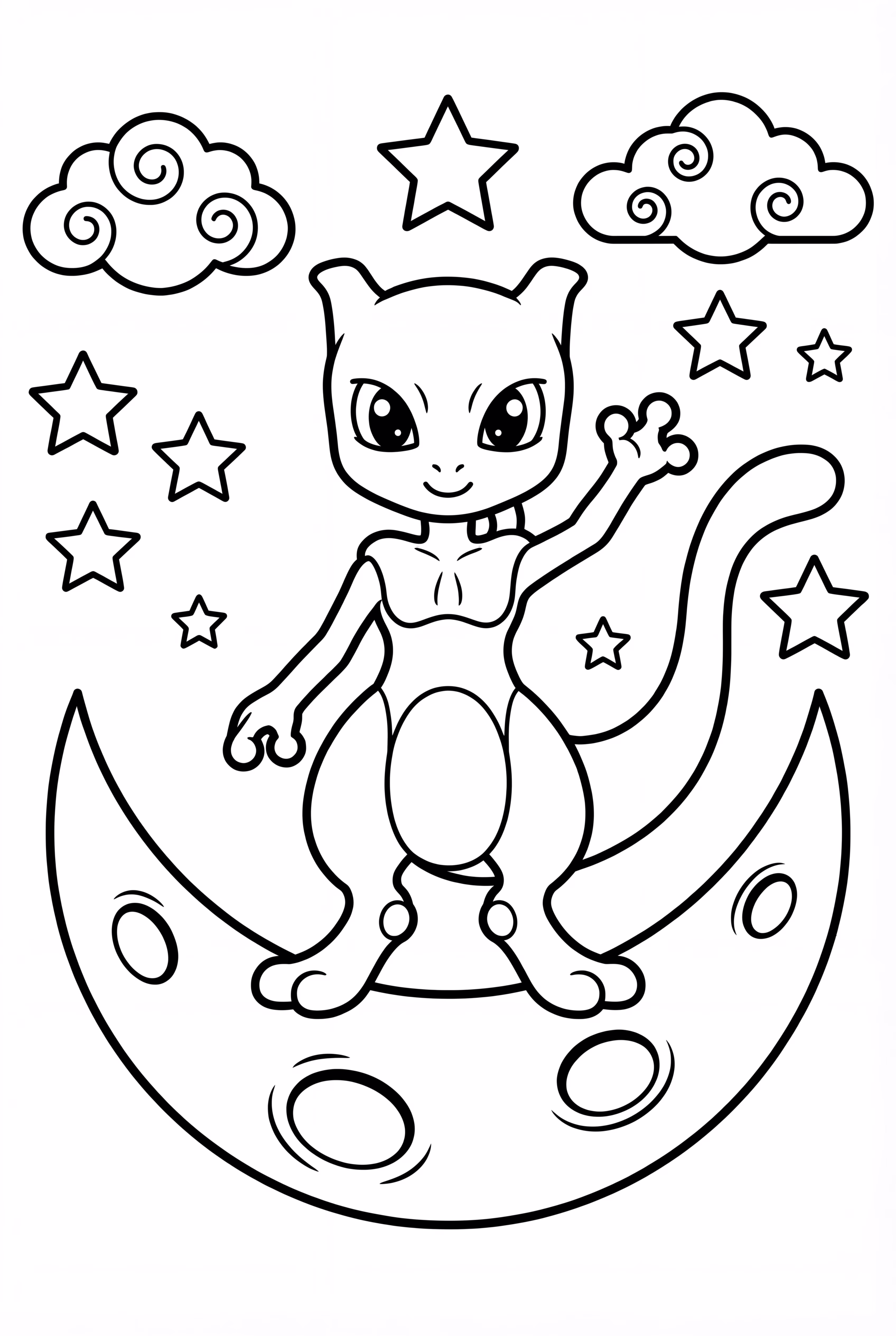 Cute Mewtwo Standing On A Moon Among The Stars