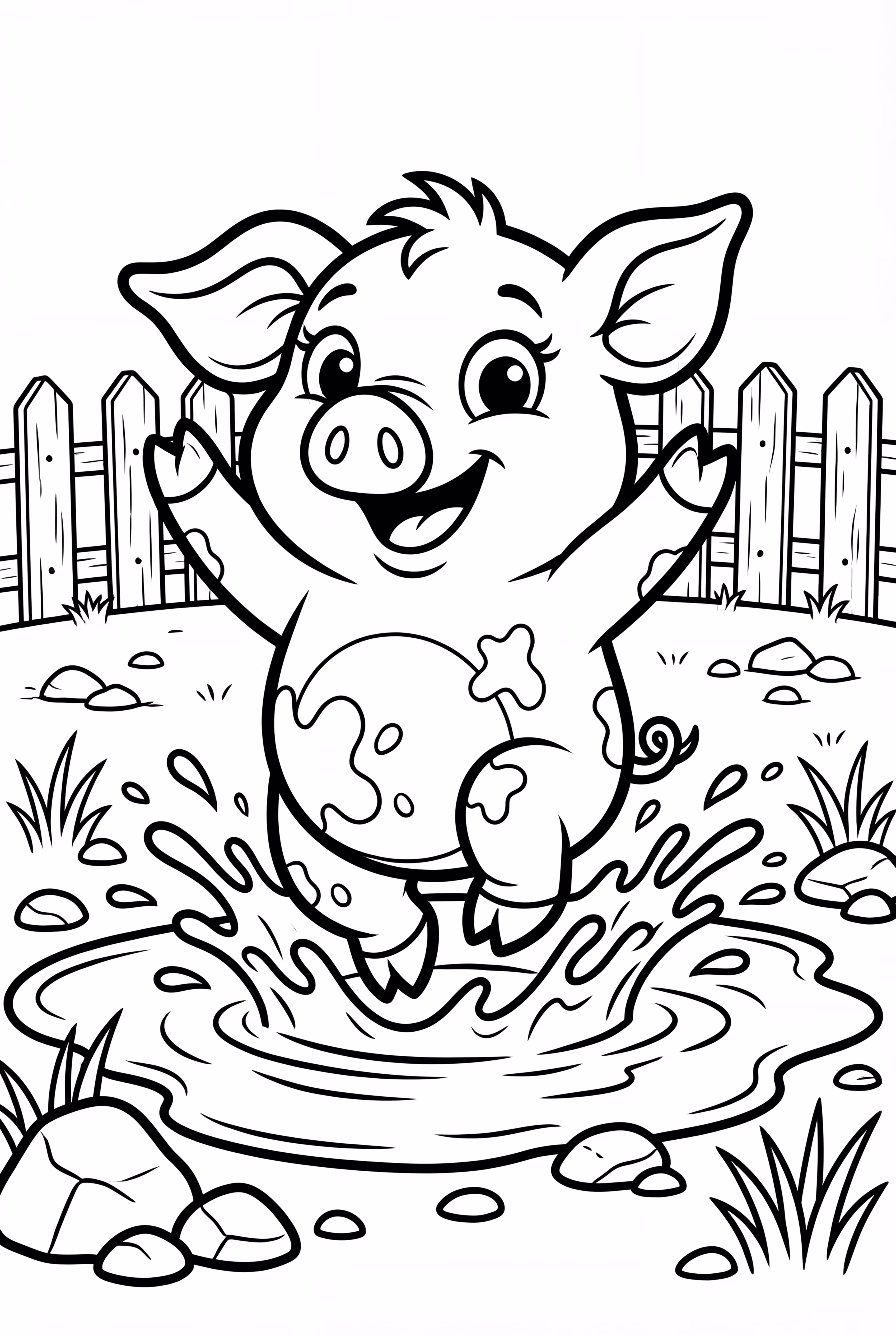 Cute Pig Playing in Muddy Puddles-2