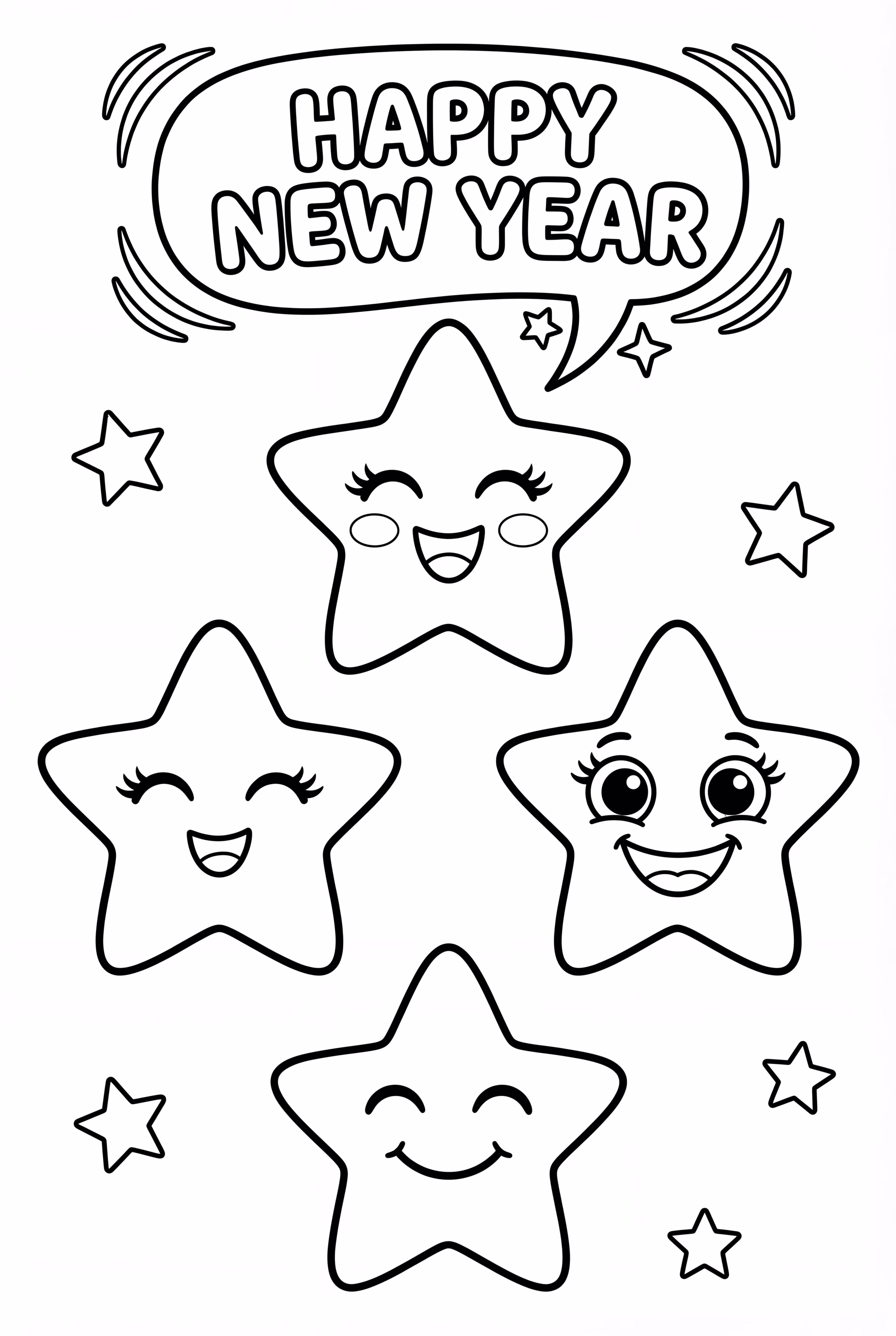 Cute Star With 'Happy New Year' Bubble Words
