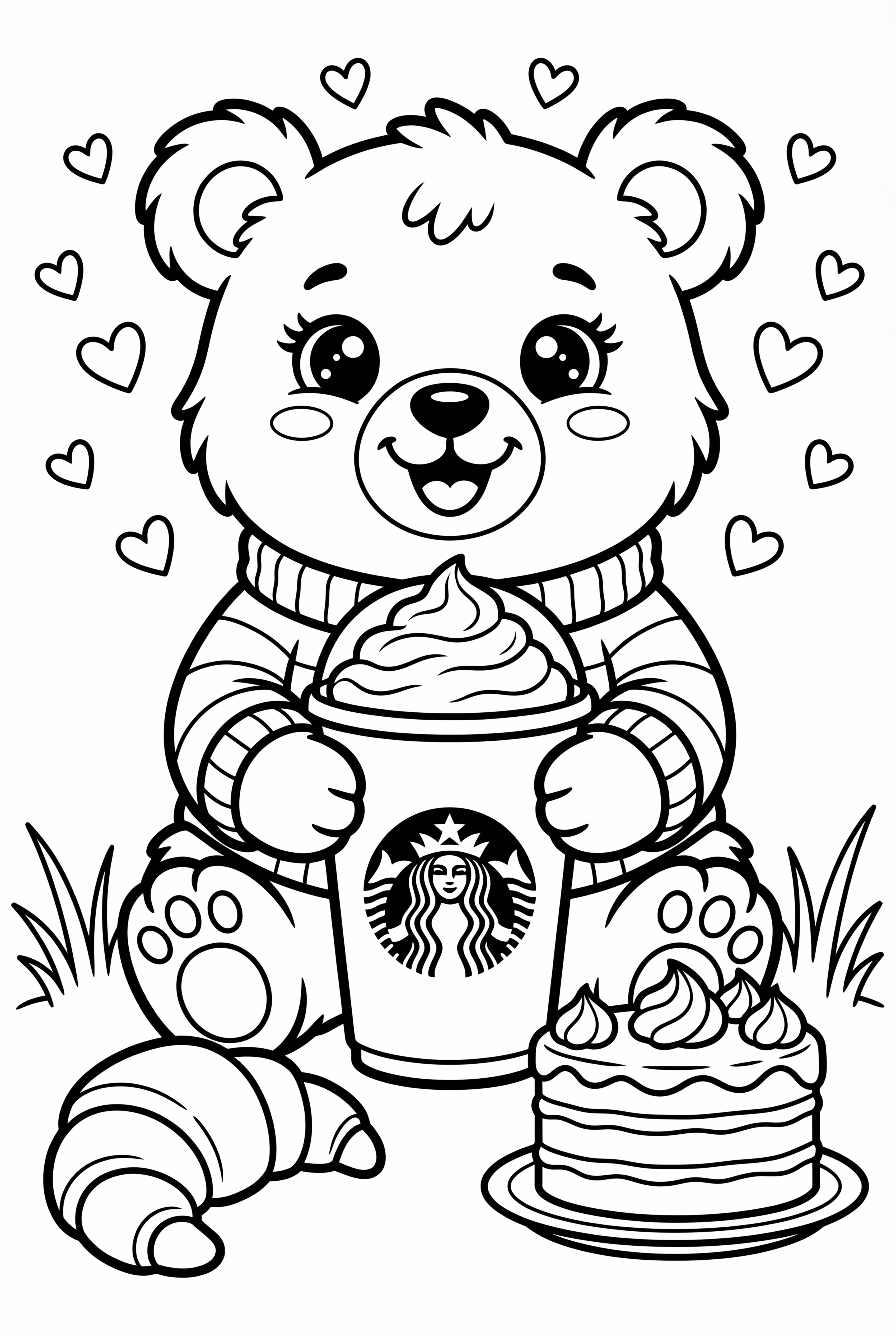 귀여운 스타벅스 곰과 커피와 케이크