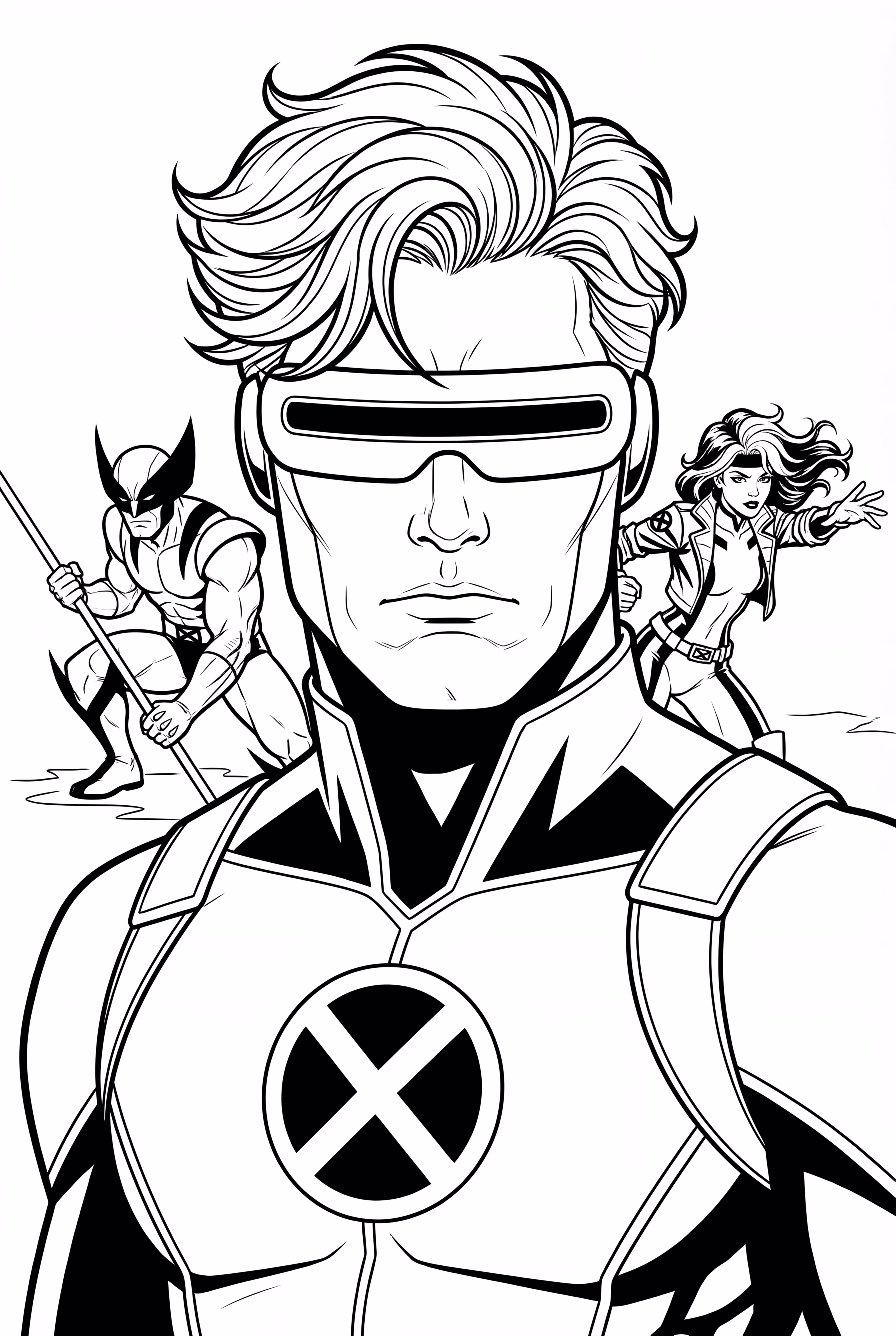Cyclops Close-Up with Wolverine and Rogue