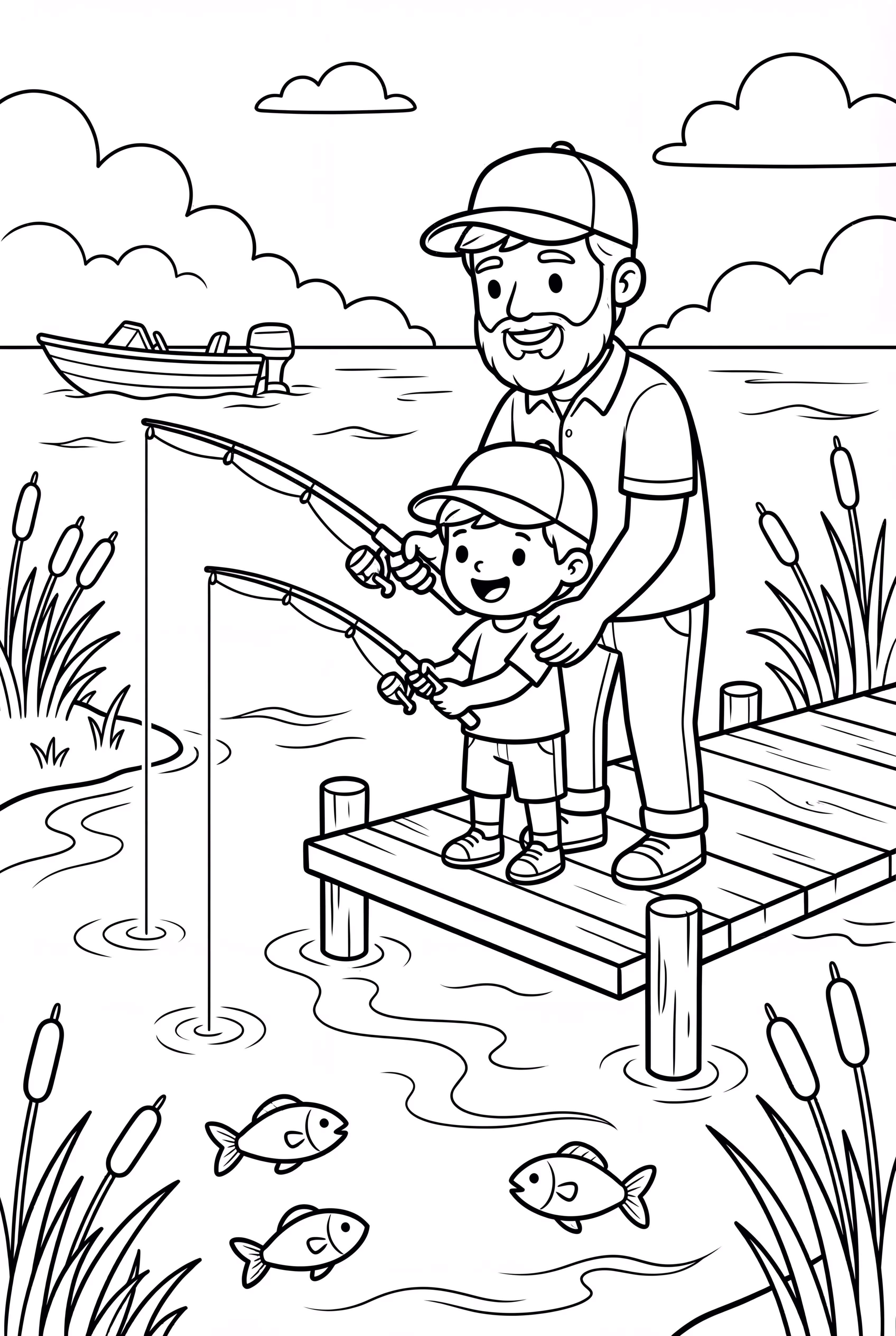 Dad And Child Fishing On Fathers Day