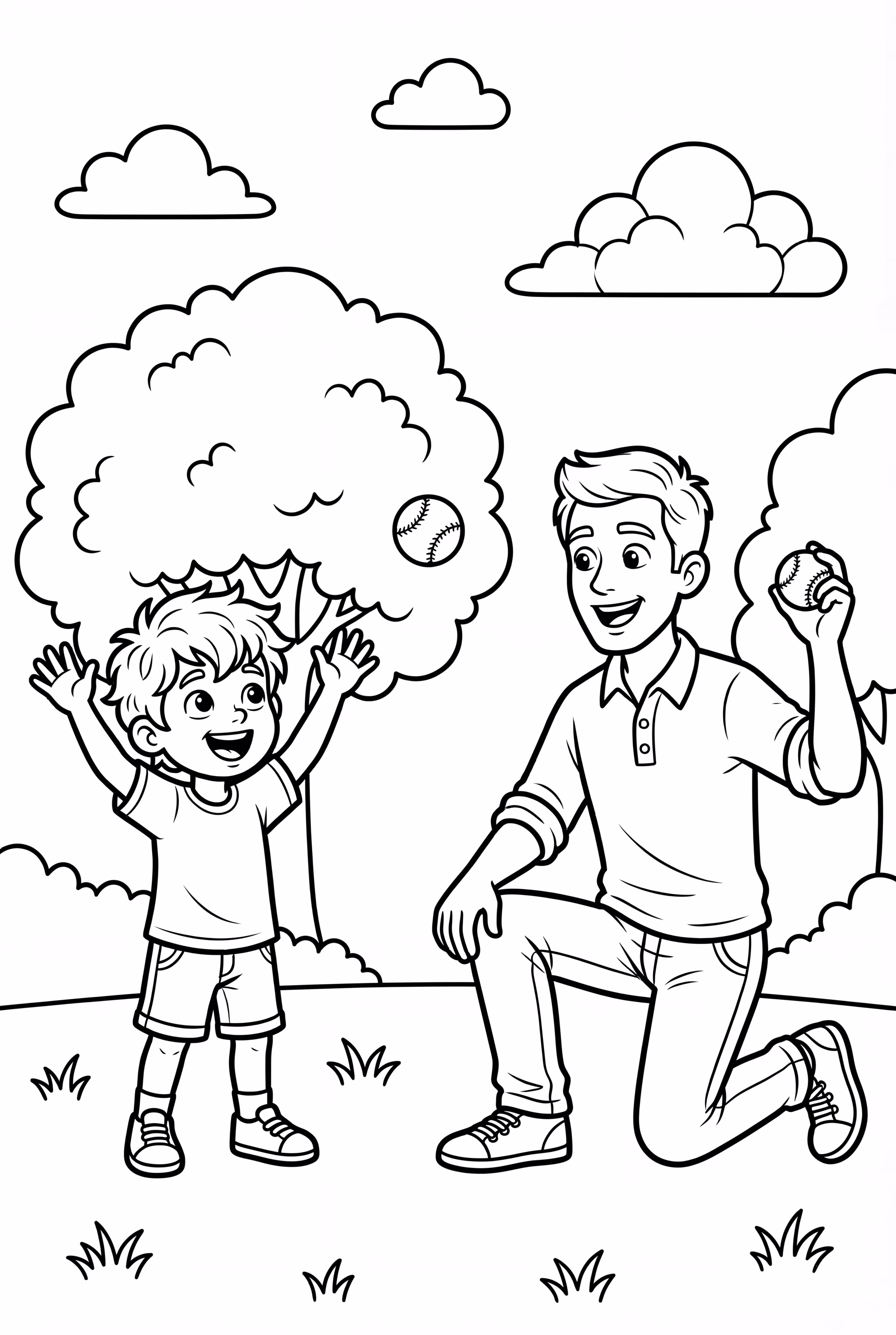 Dad And Son Playing Catch On Fathers Day