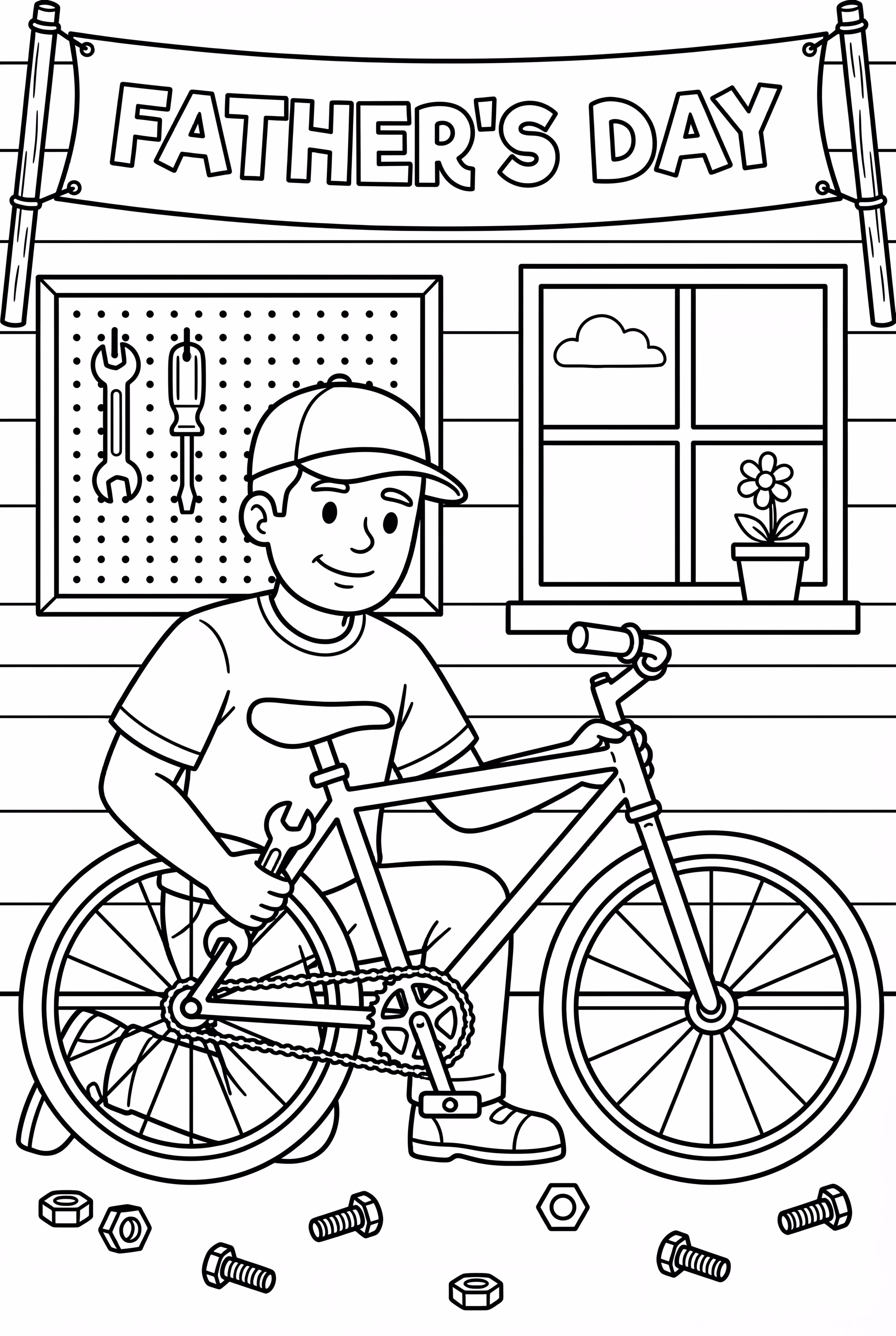 Papá arreglando la bicicleta del Día del Padre