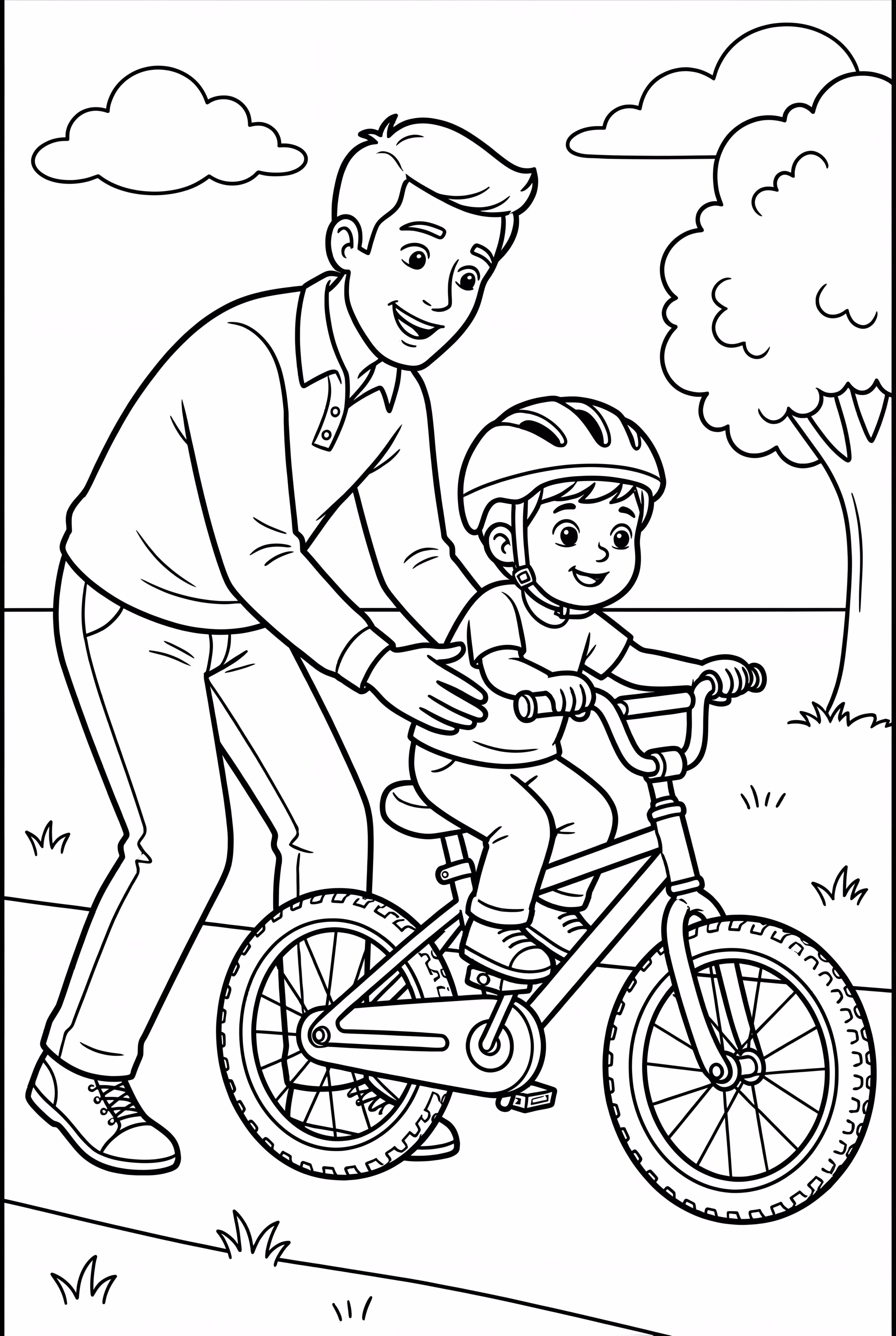 Dad Teaching Kid To Ride A Bike For Fathers Day