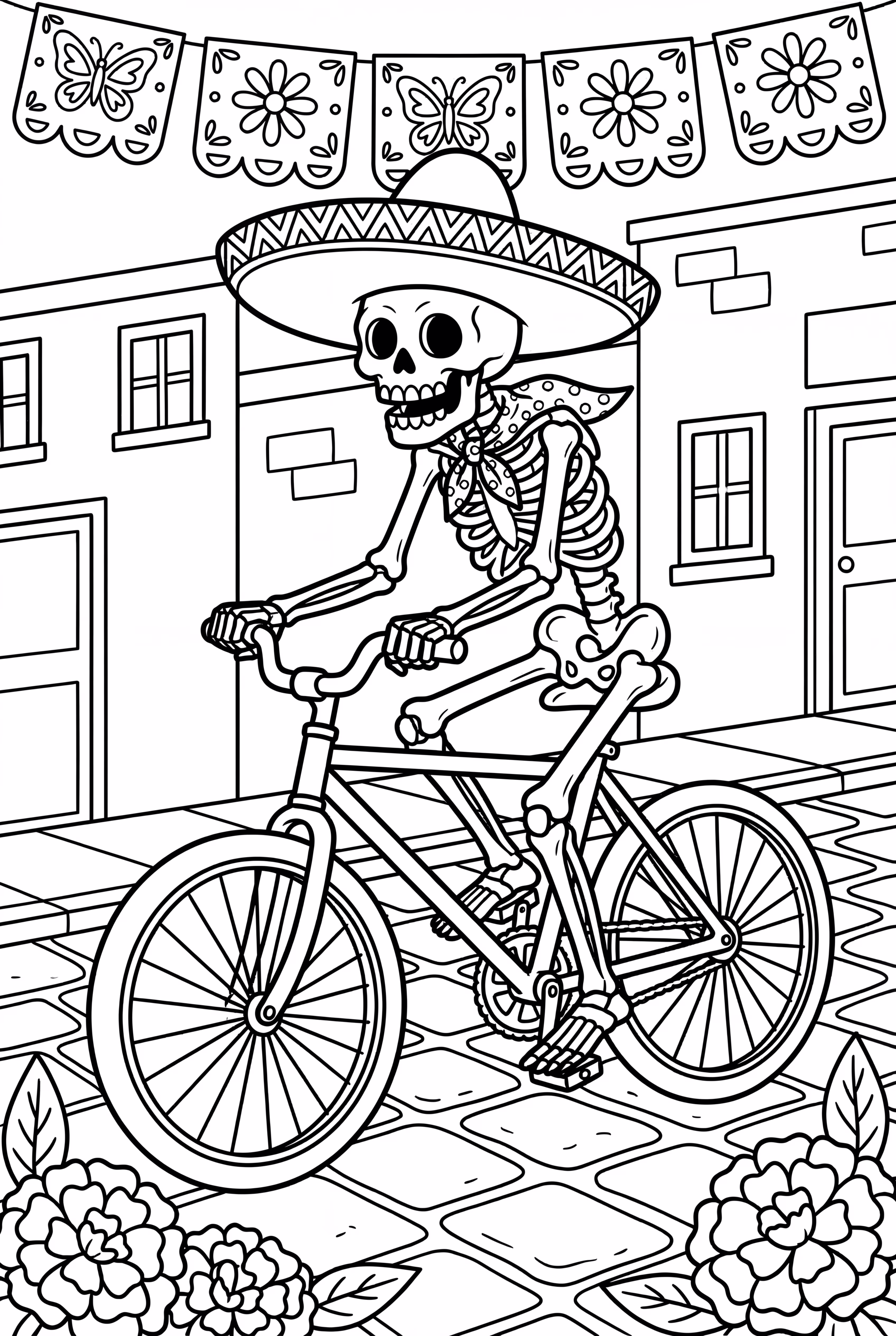 Tag der Toten Skelett fährt Fahrrad