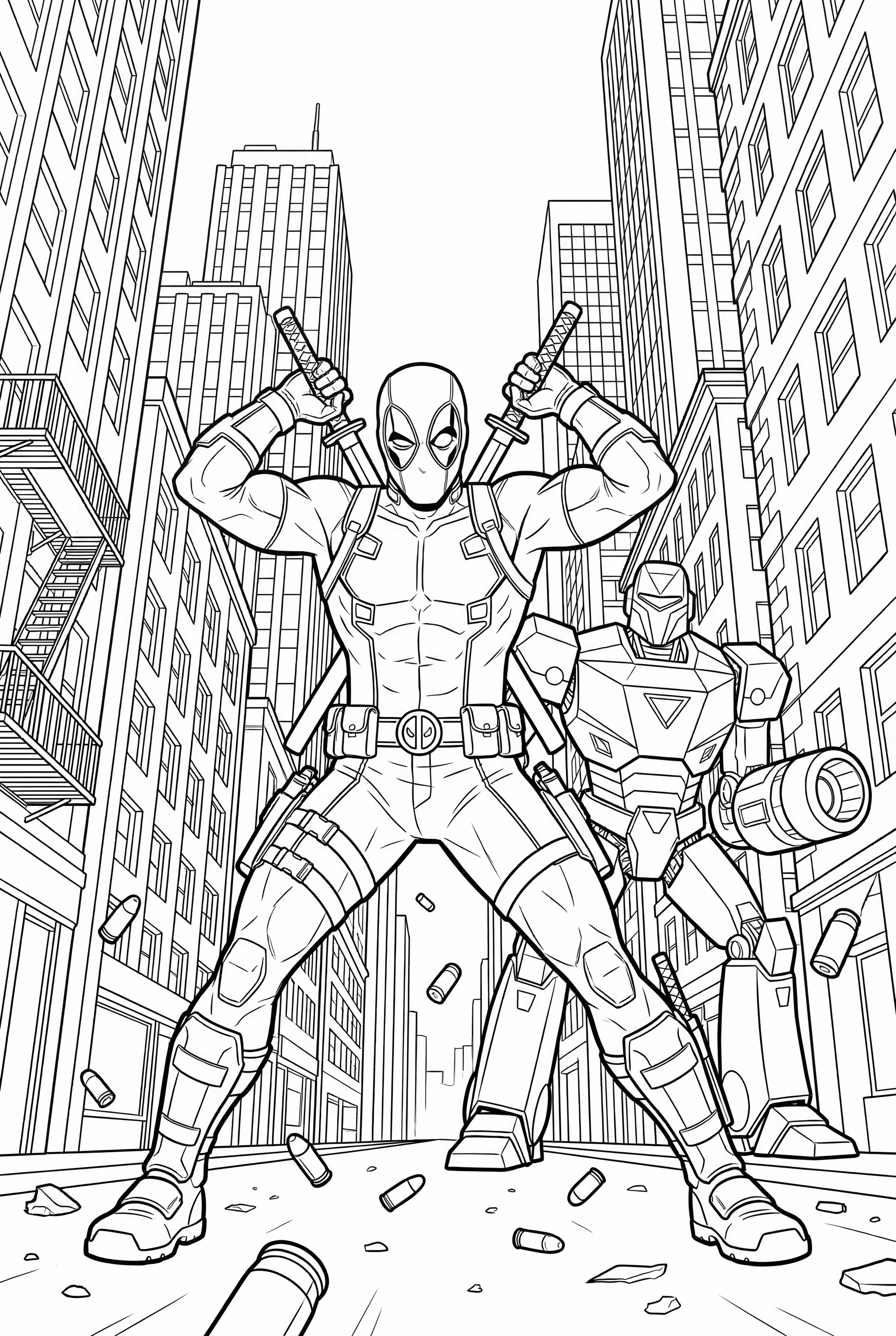 Deadpool Fighting Robot Enemies