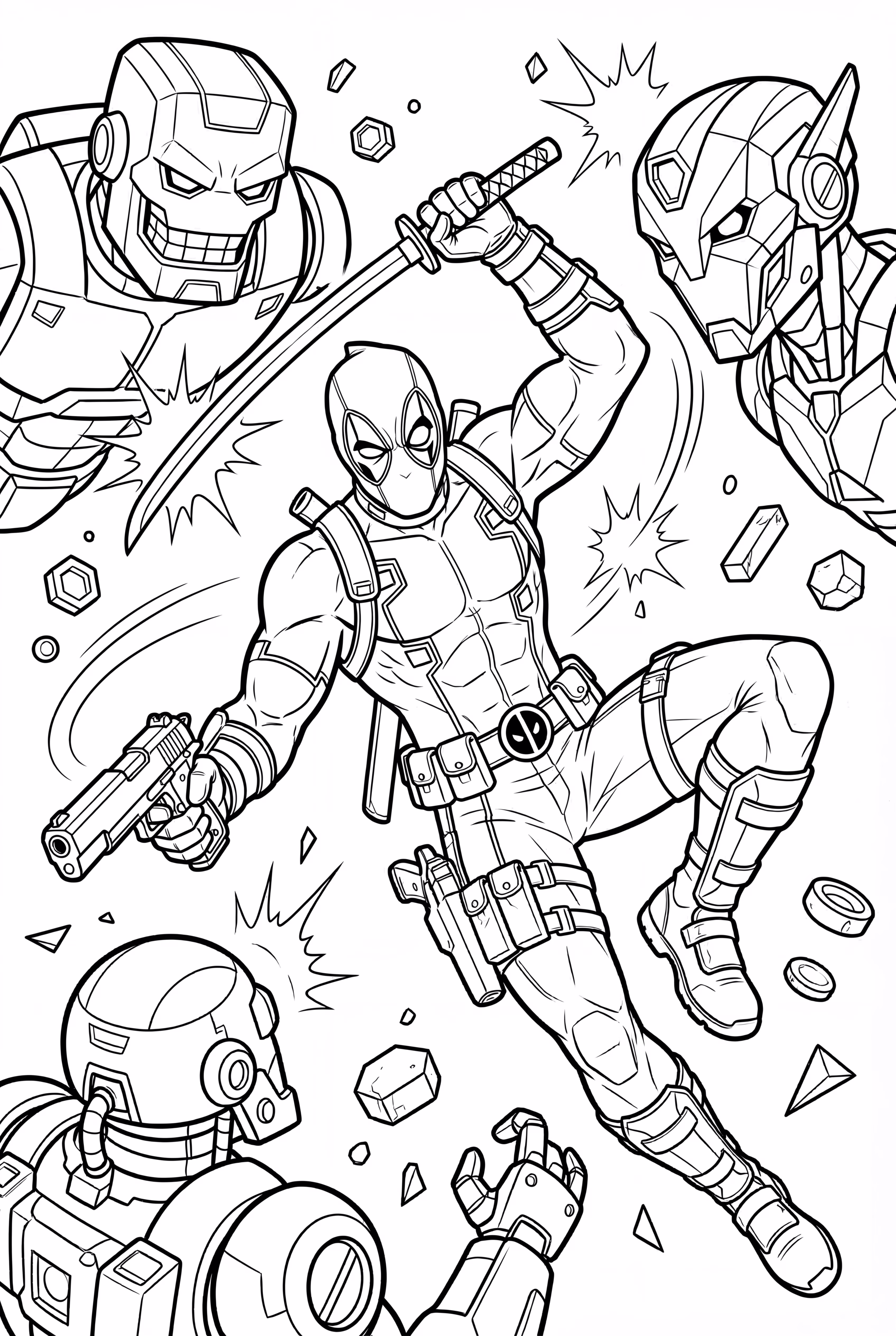 Deadpool Fighting Robot Enemies