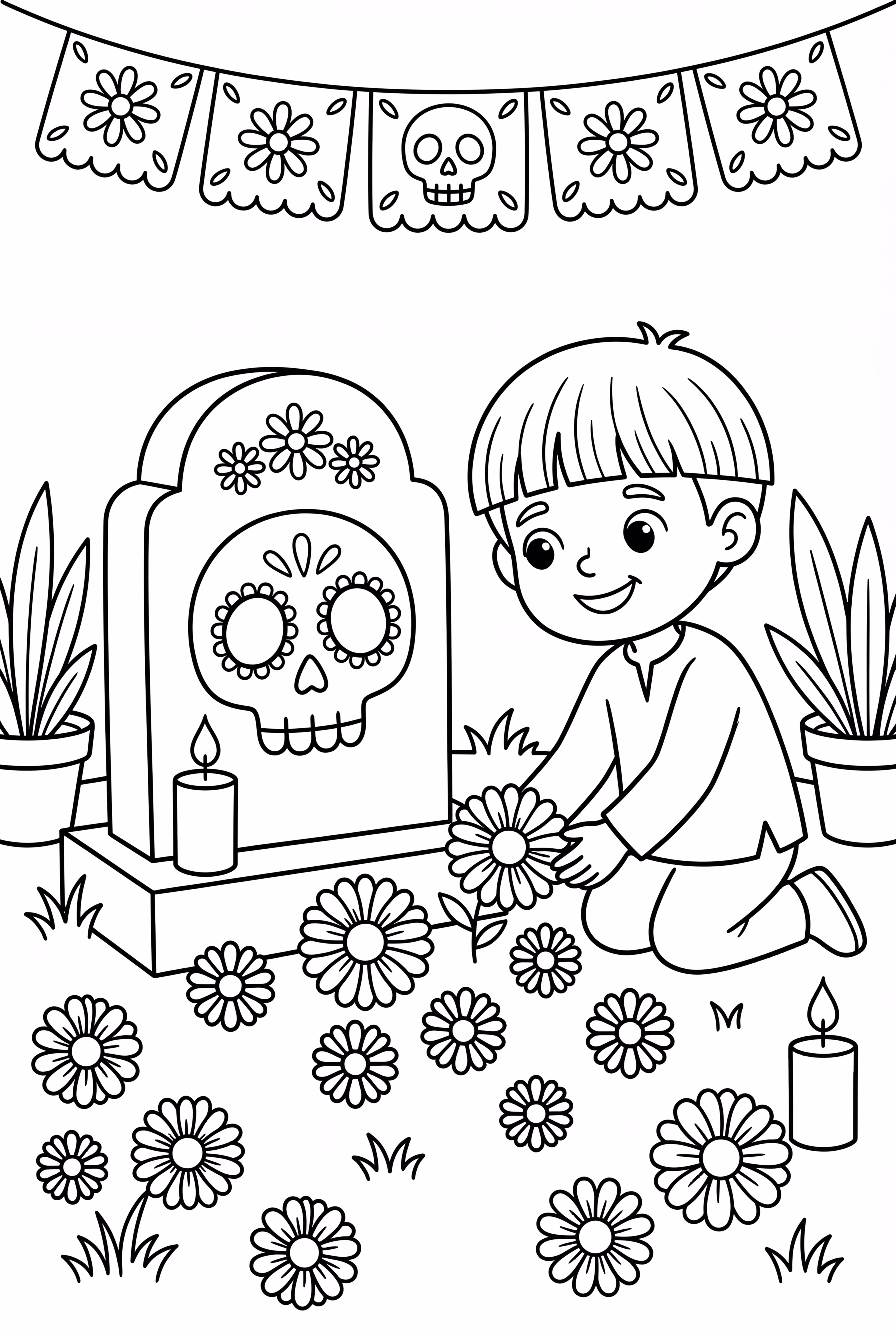 Decorating a Day of the Dead Grave