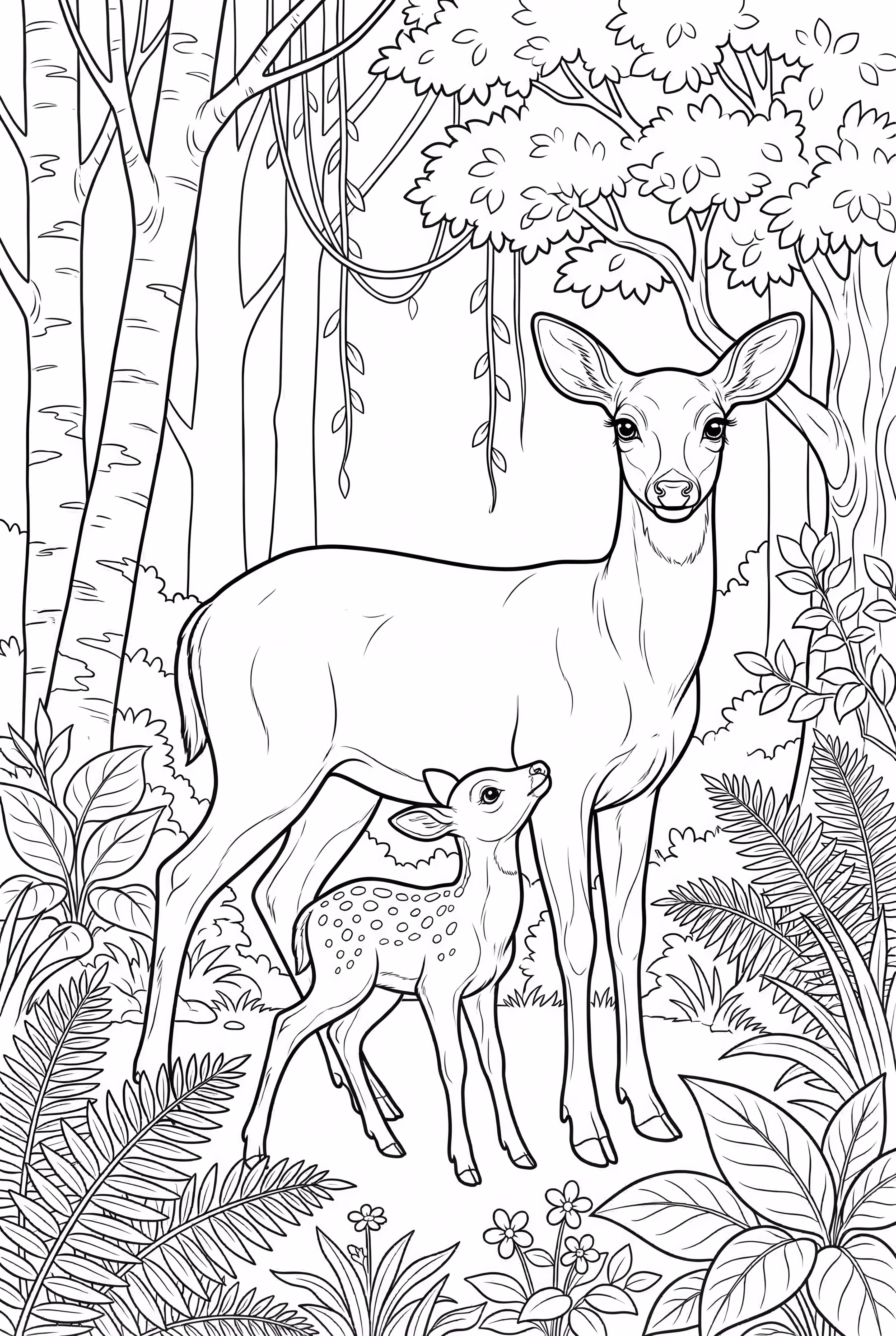 Mère Cerf Protégeant Faon