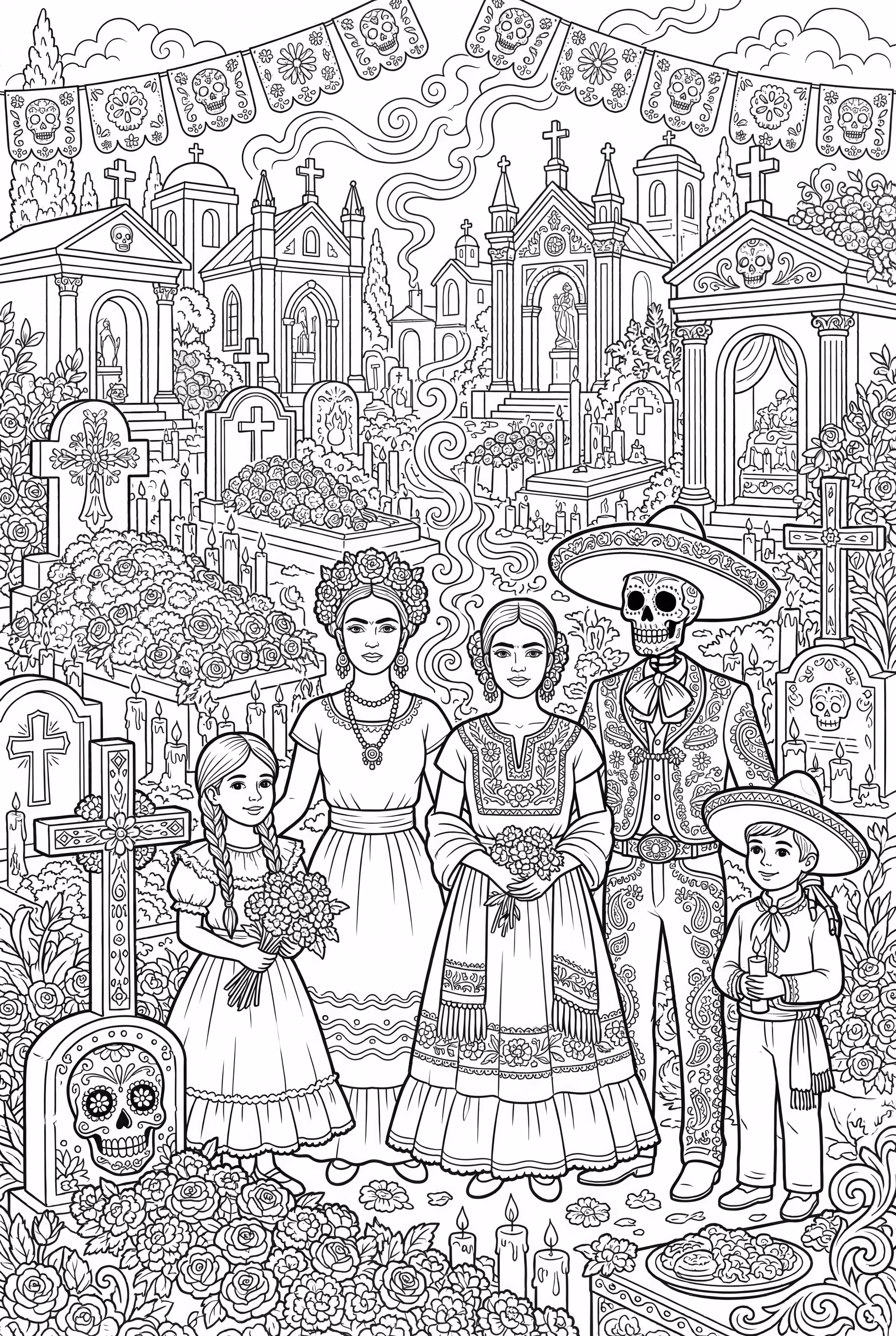 Detailed Day of the Dead Cemetery Celebration