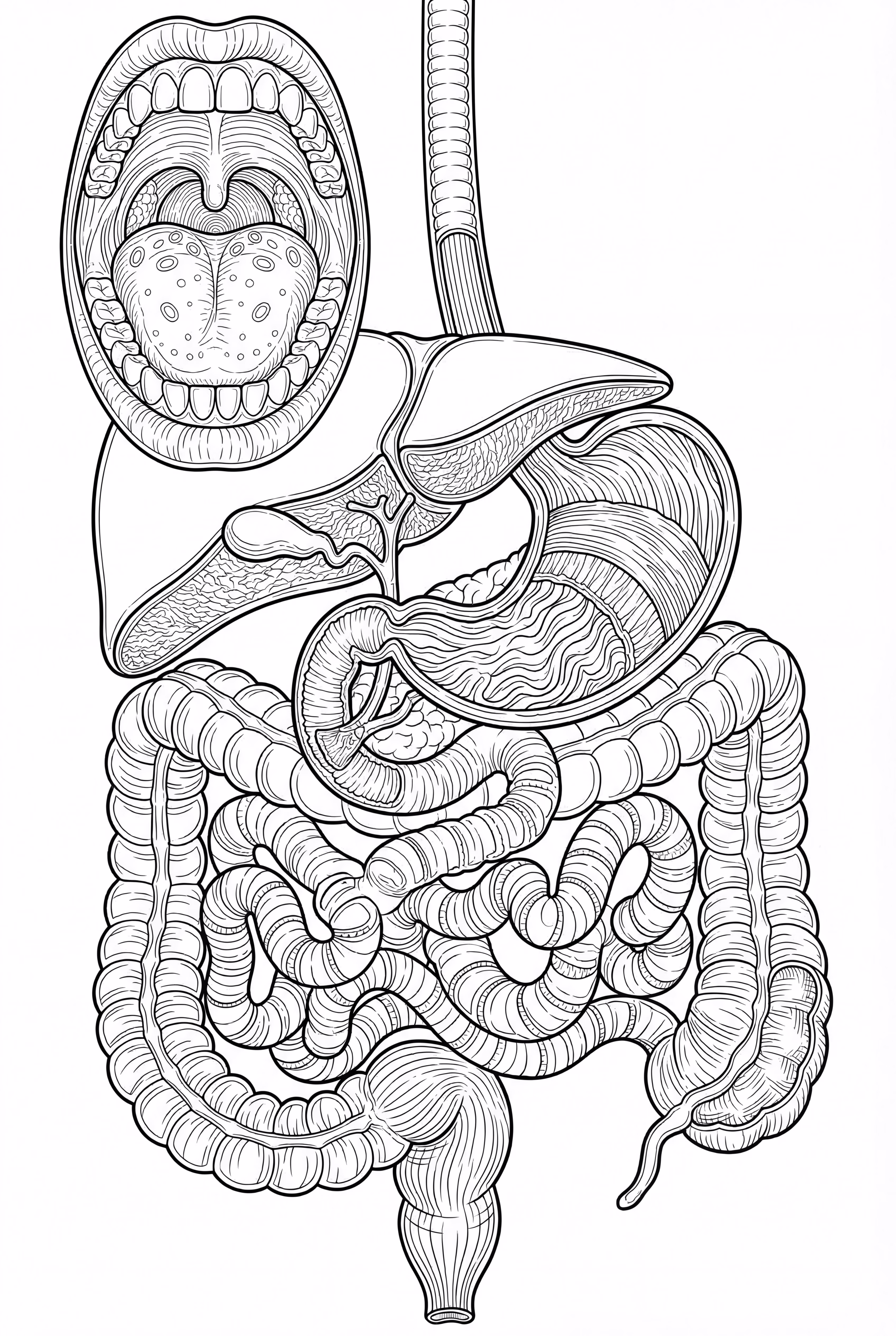 Carte anatomique détaillée du système digestif