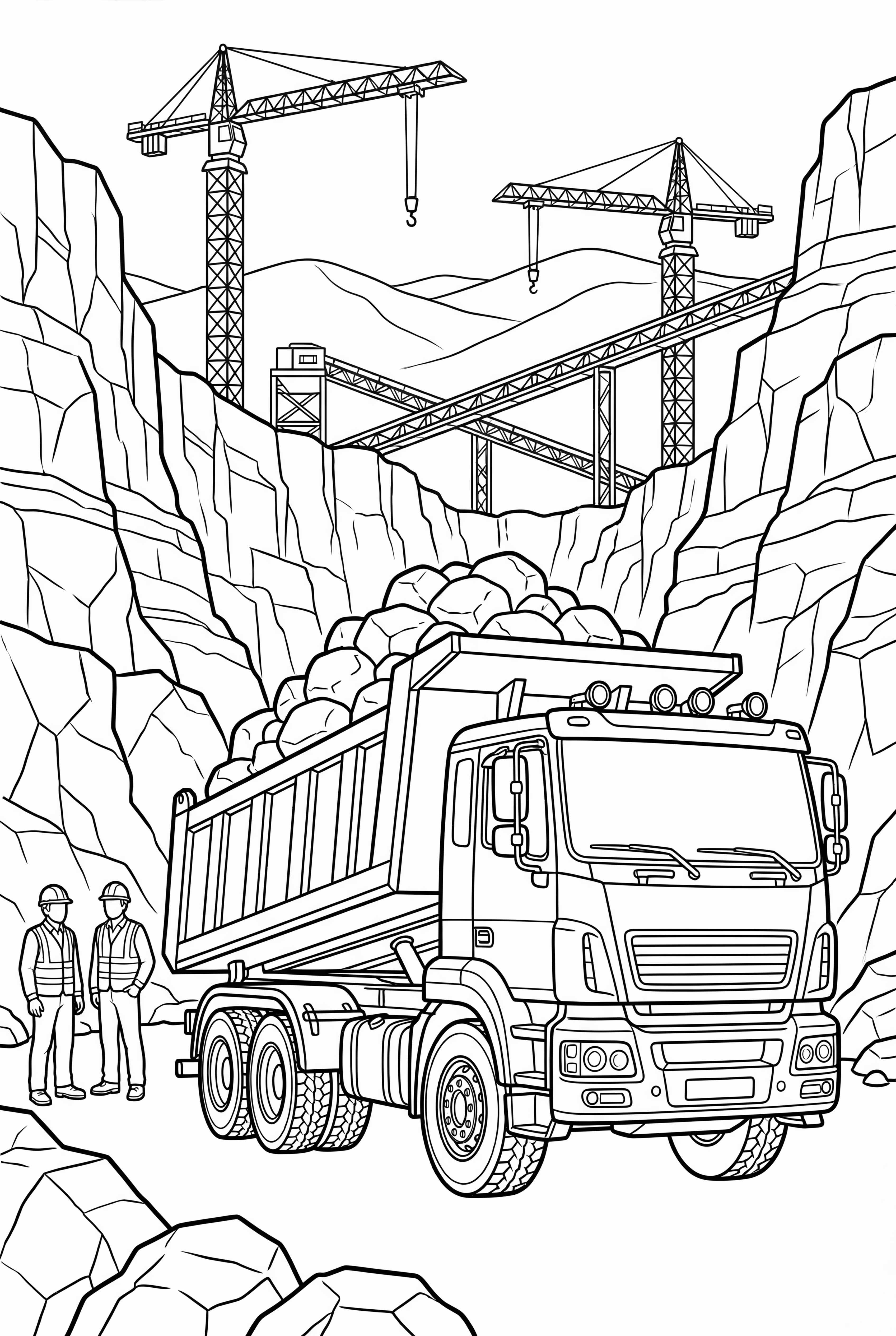 繁忙採石場中的詳細自卸卡車