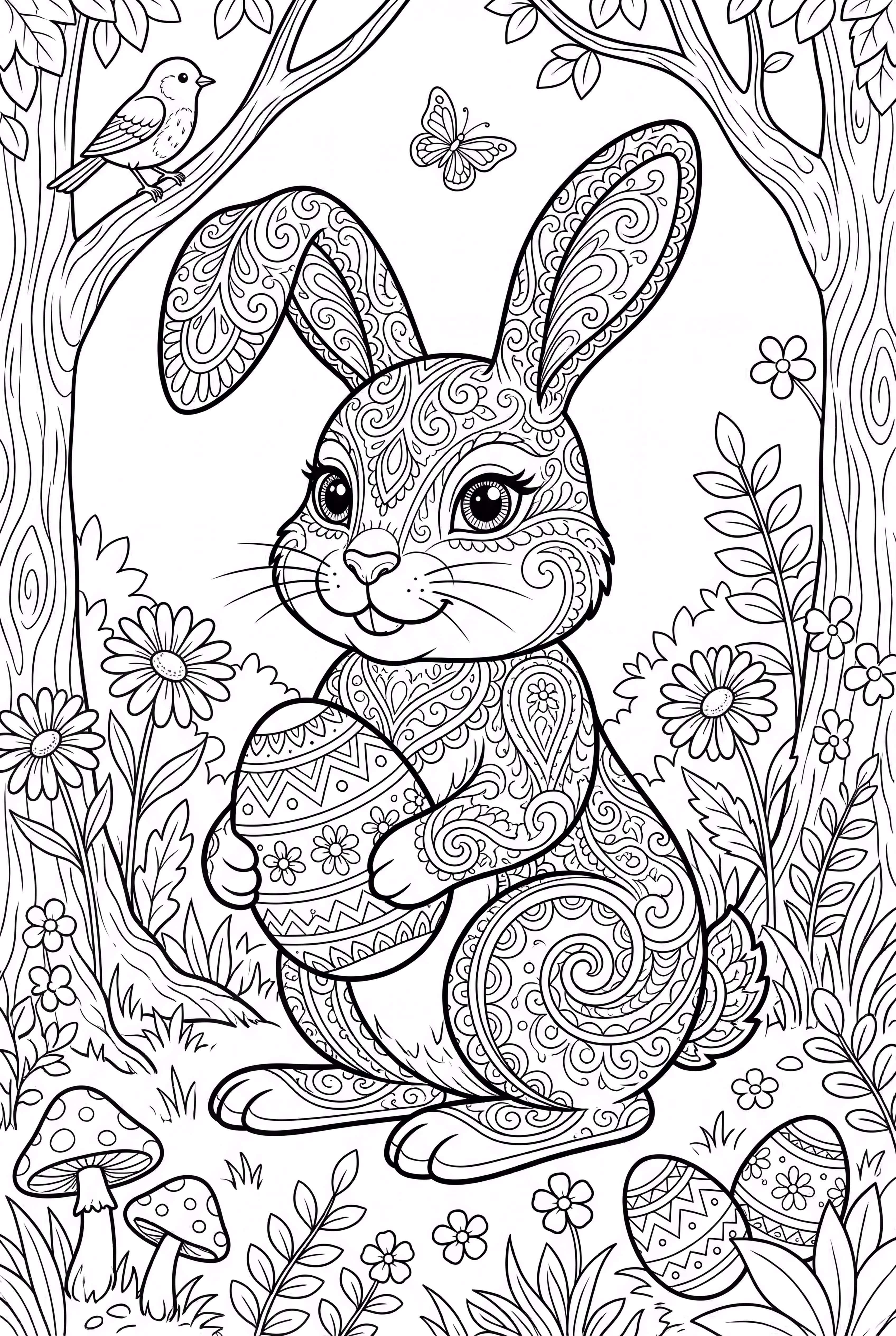 숲 속 자세한 부활절 토끼