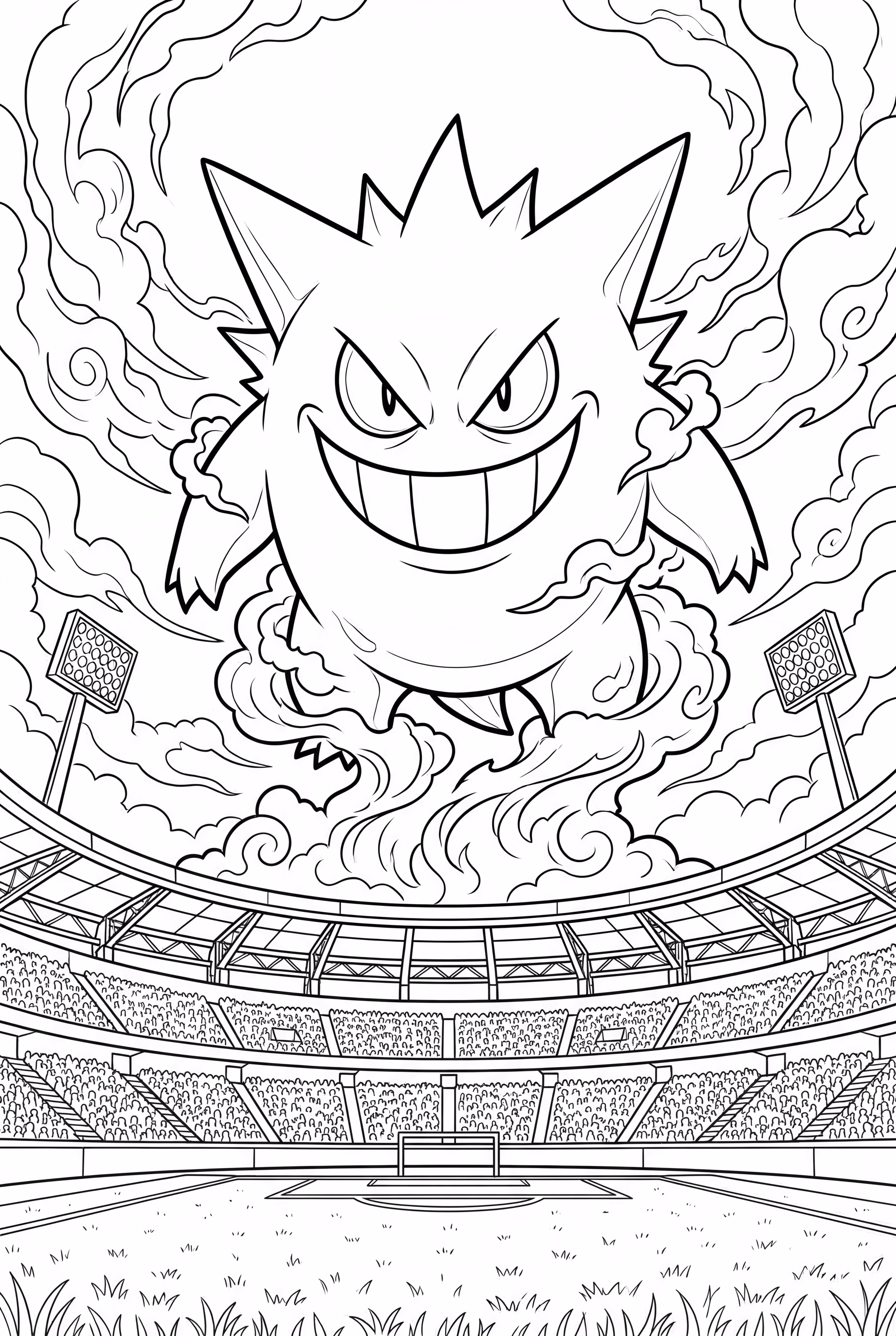 경기장을 배경으로 솟아오른 상세한 거대맥스 팬텀