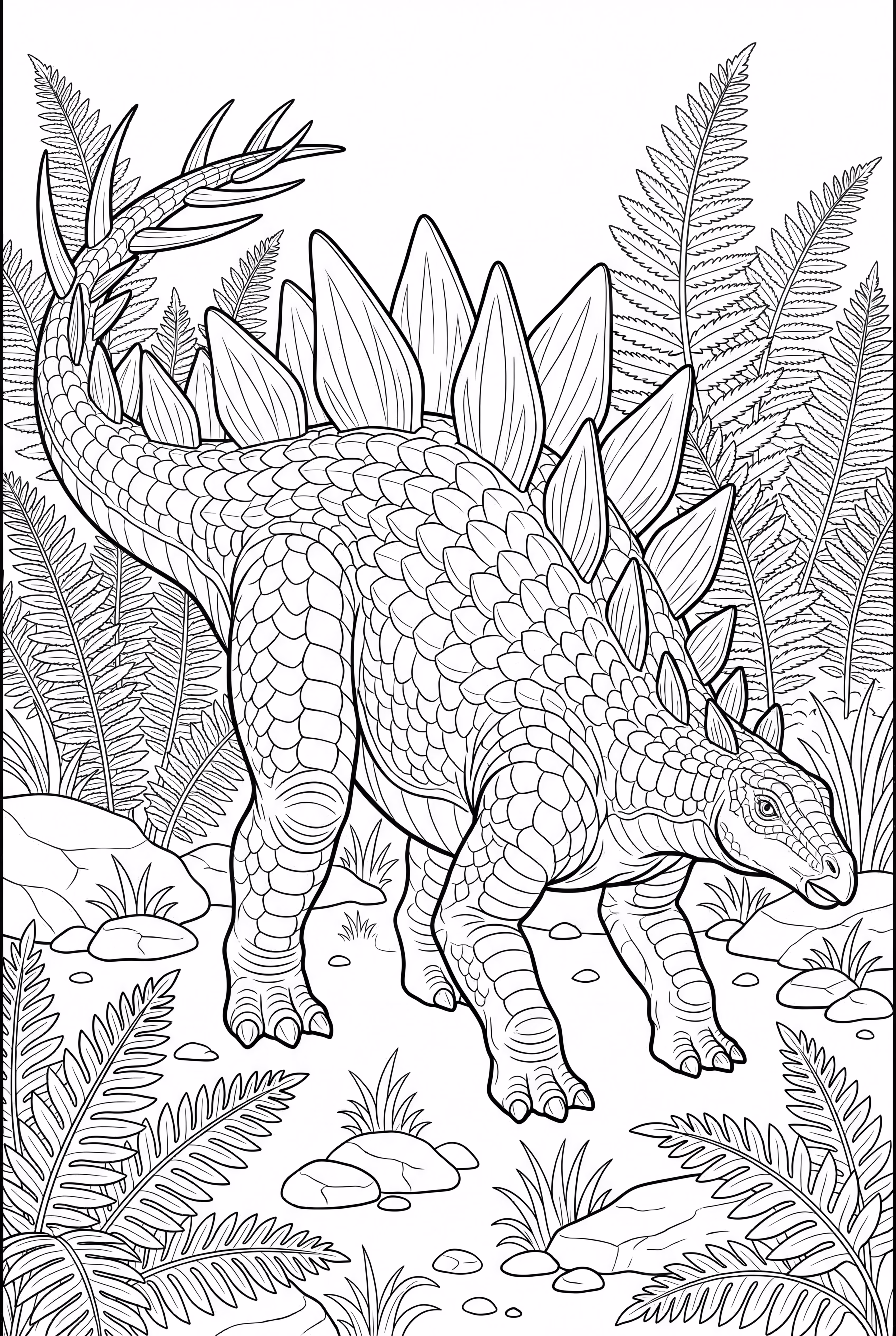 Detailed Stegosaurus In A Fern Valley