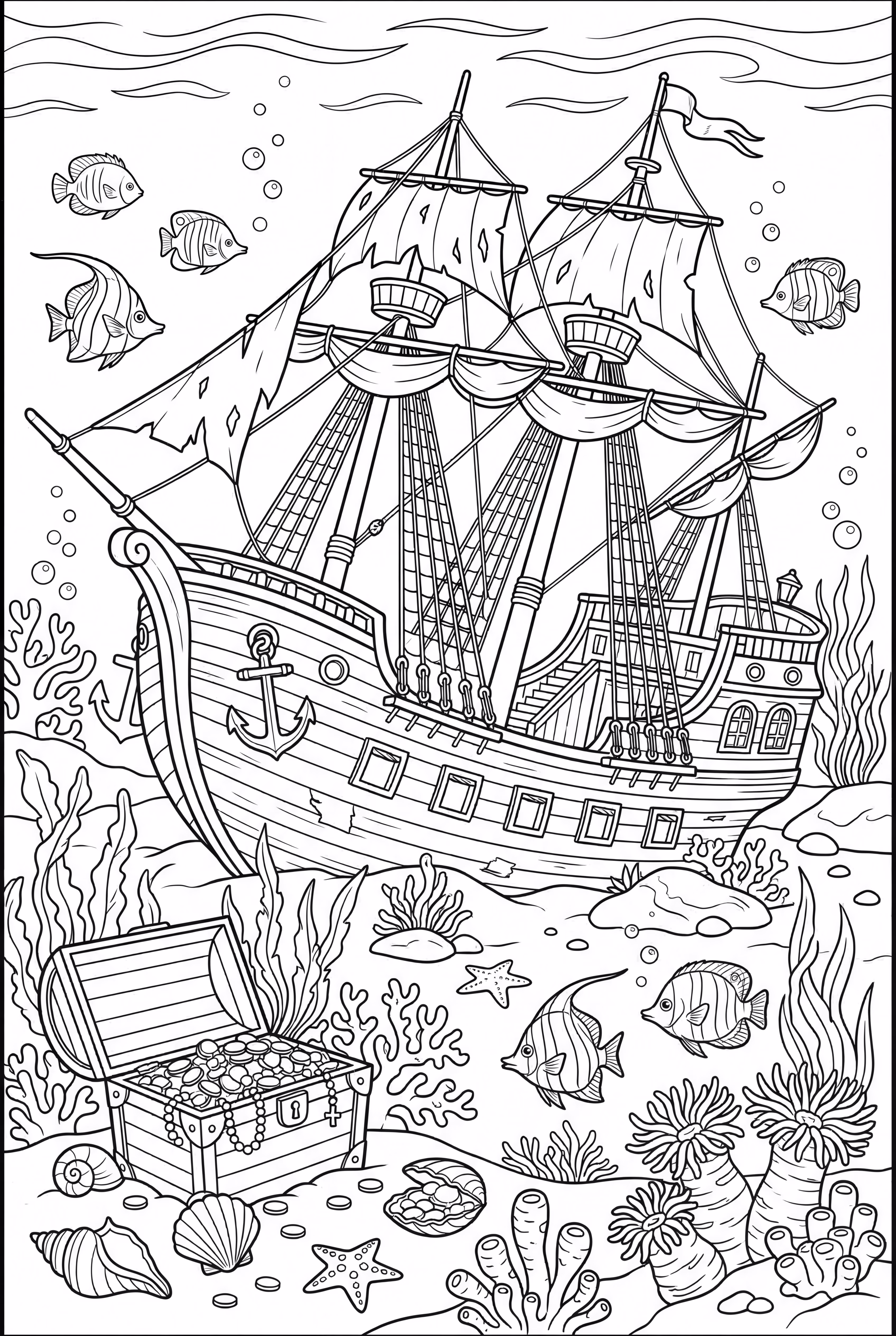 Detailed Sunken Pirate Ship Under The Sea