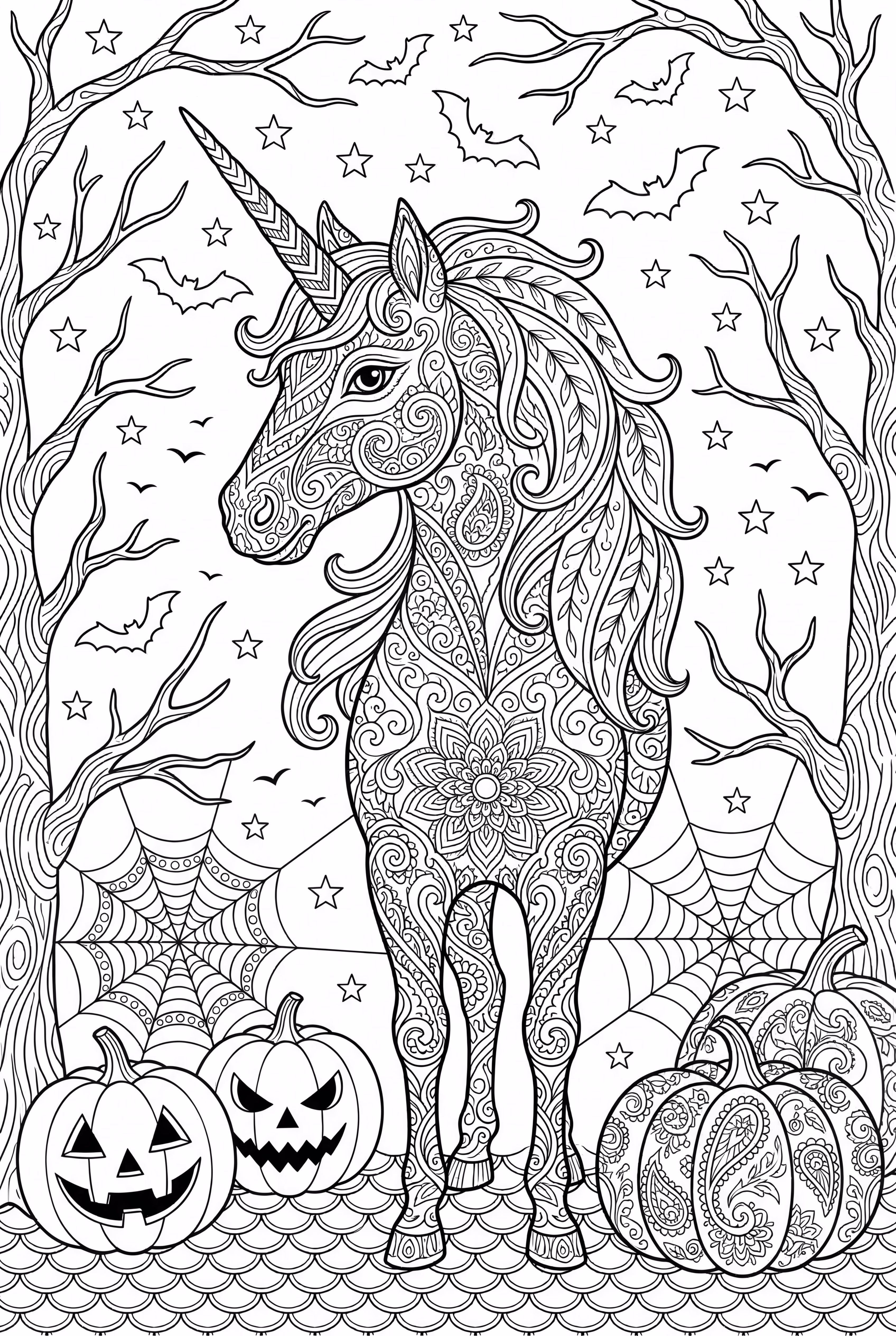 精致独角兽万圣节曼陀罗
